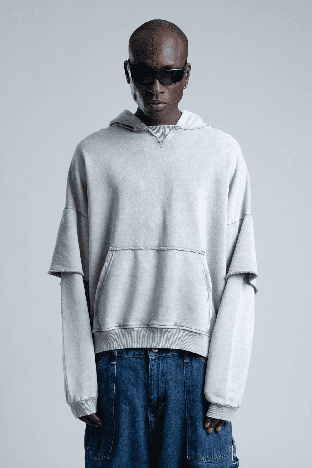 Owersize Kapüşonlu Yıkamalı Sweatshirt -Gri