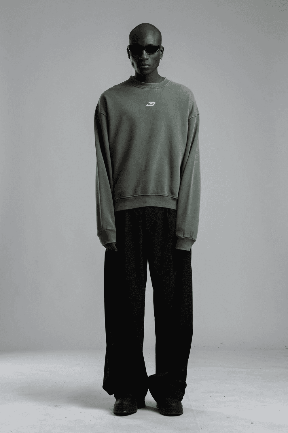 Erkek Owersize Bisiklet Yaka Yıkamalı Sweatshirt -Yeşil