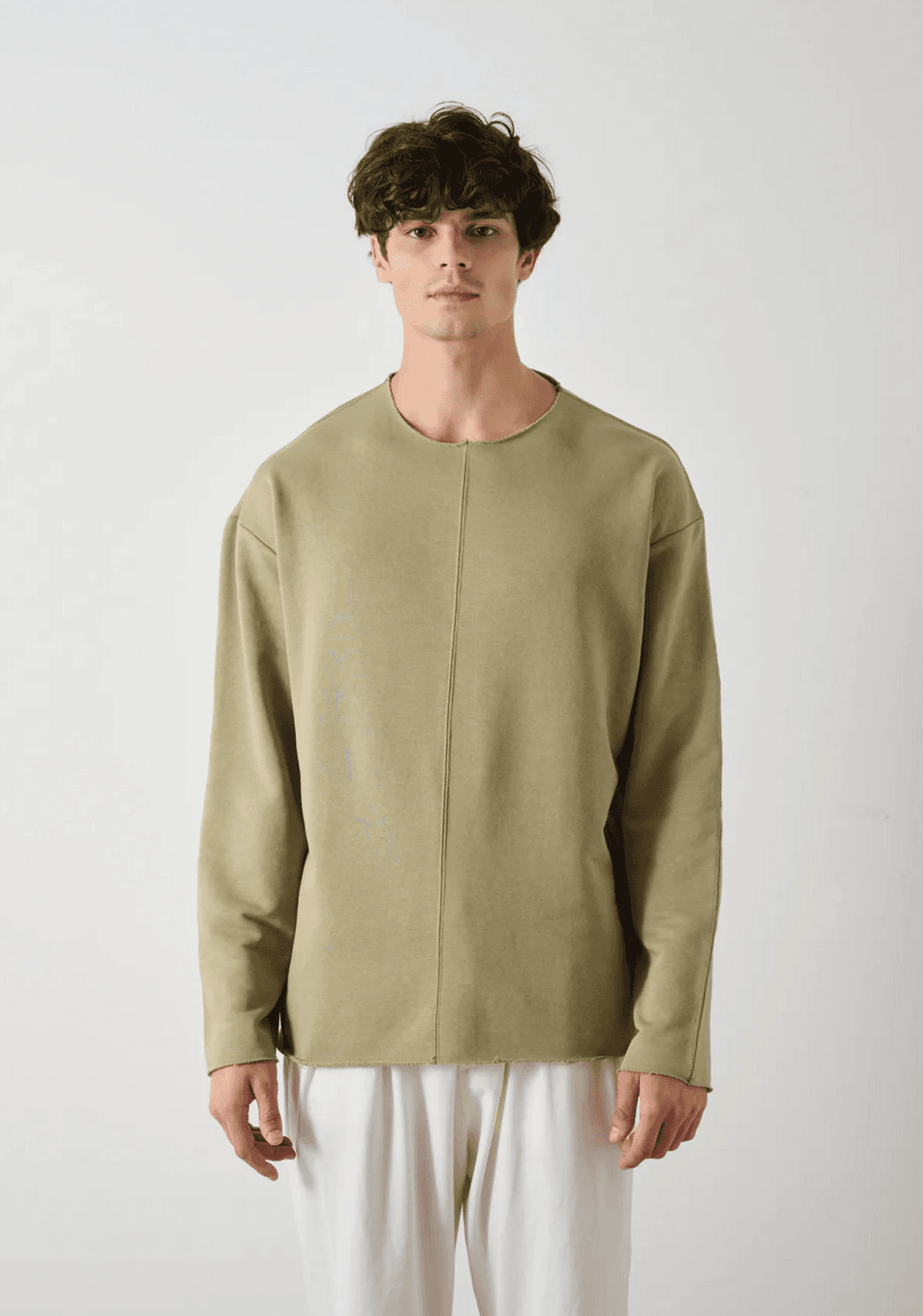 Erkek Bisiklet Pis Yaka Uzun Kol Owersıze Sweat - Haki