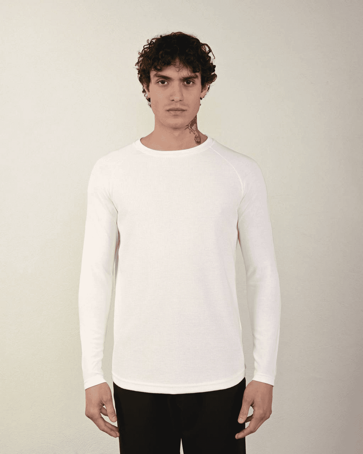 Erkek Bisiklet Yaka Uzun Kol Triko - Beyaz