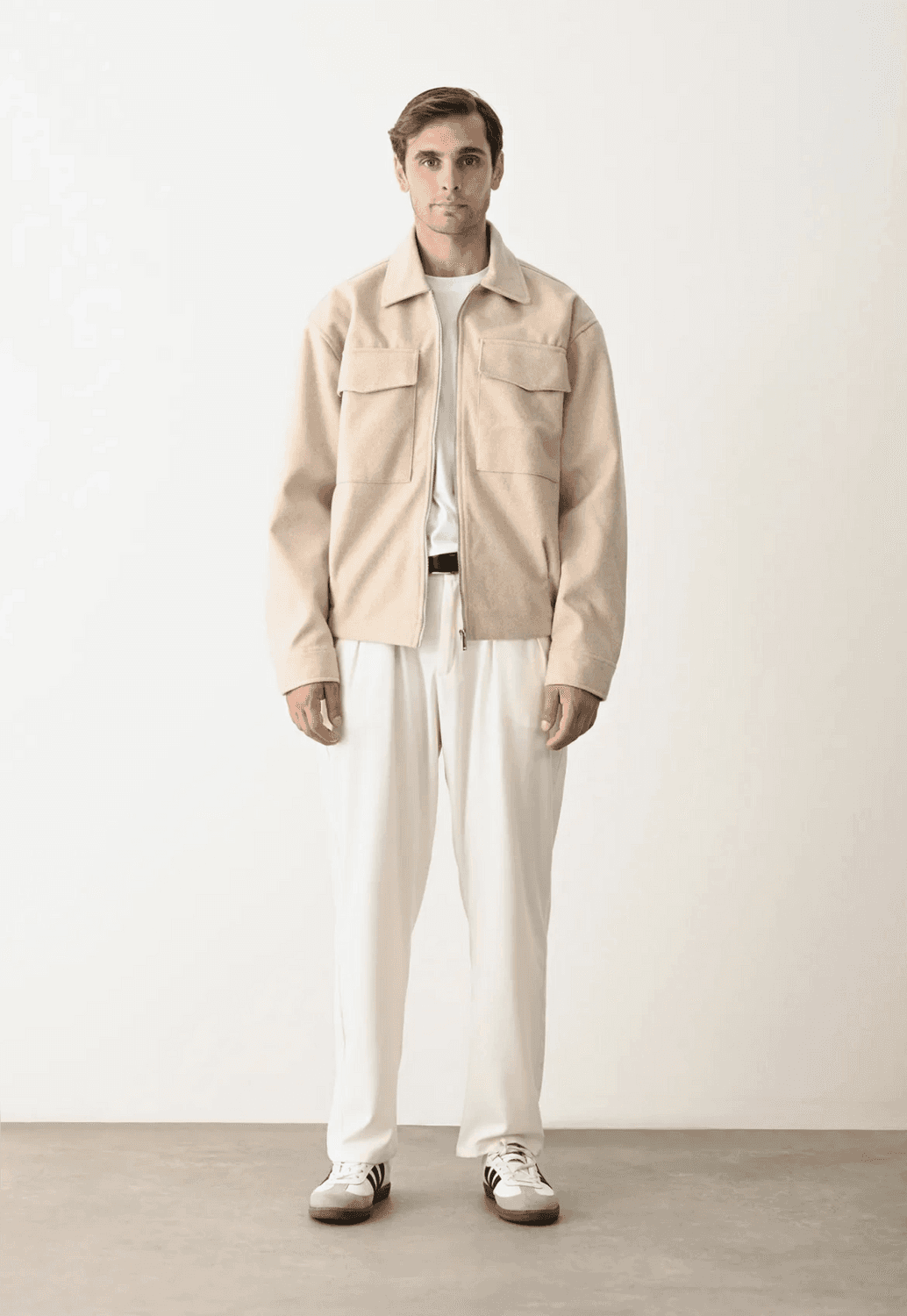 معطف كاشي للرجال بحجم كبير بسحاب - كريمي