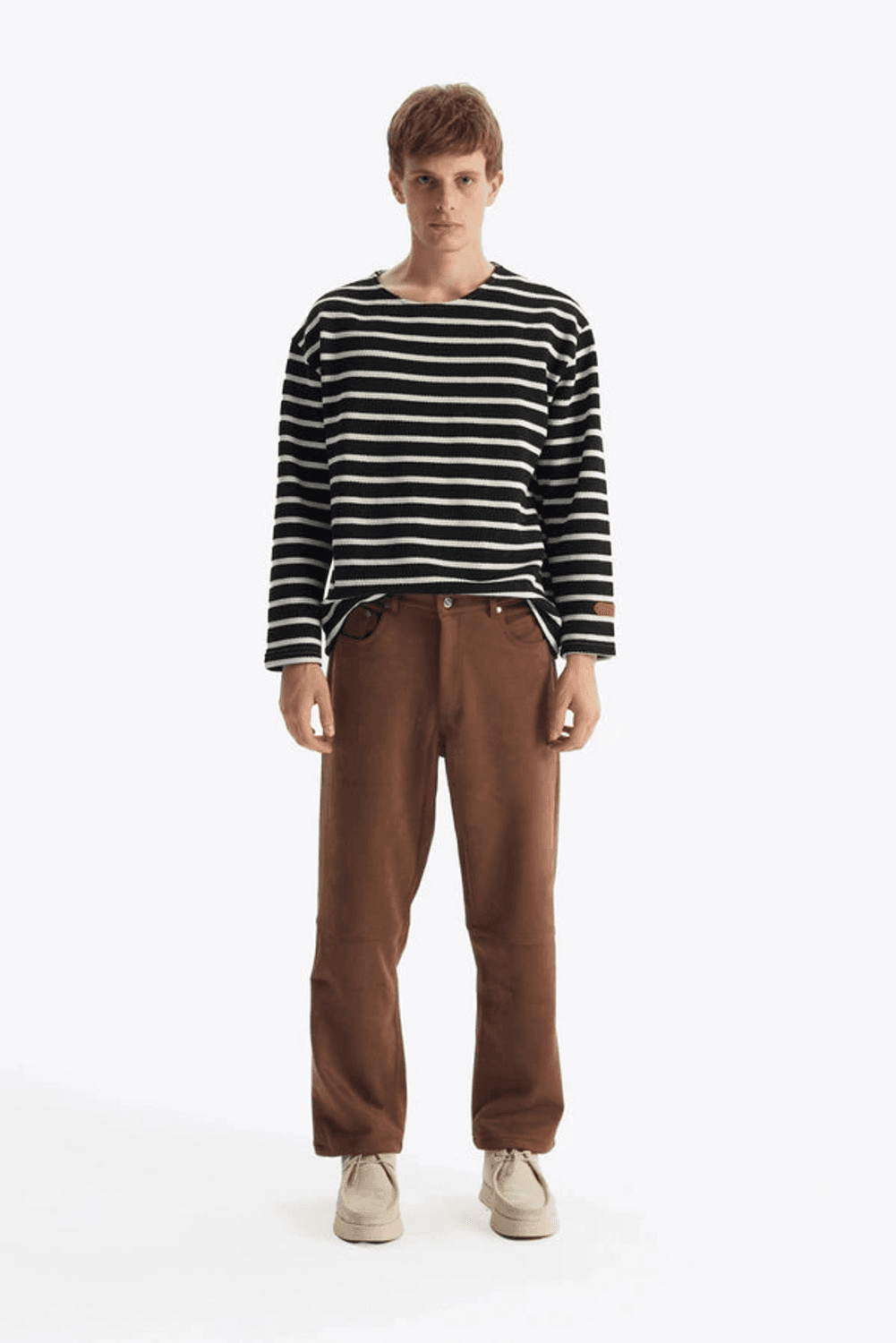 Erkek Bisiklet Yaka Uzun Kol Örme Triko - Siyah-Beyaz