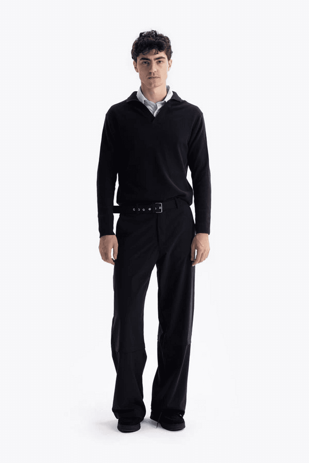 Erkek Polo Yaka Uzun Kol Örme Triko - Lacivert