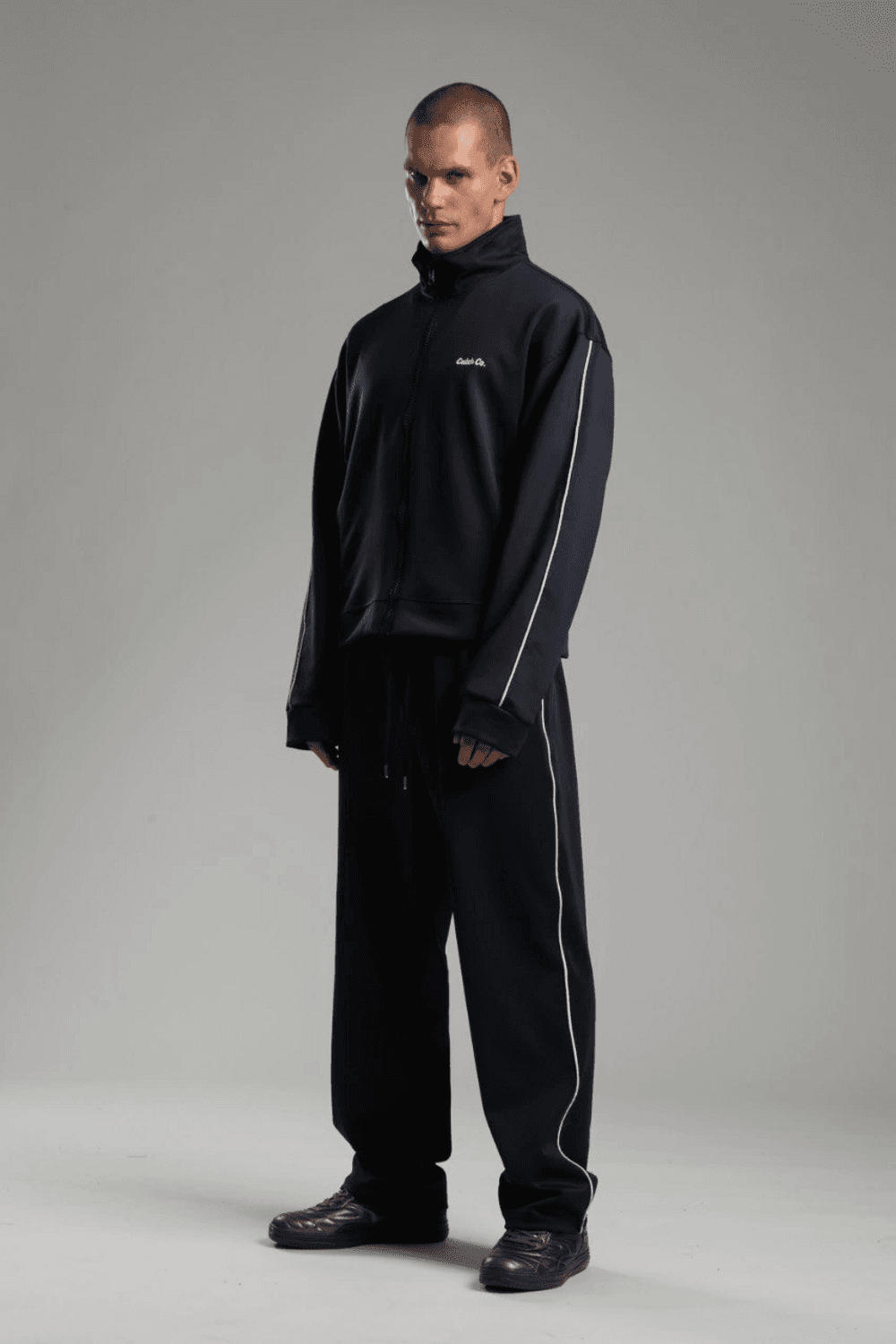 Erkek Owersize Fermuarlı Eşofman Takımı-Lacivert