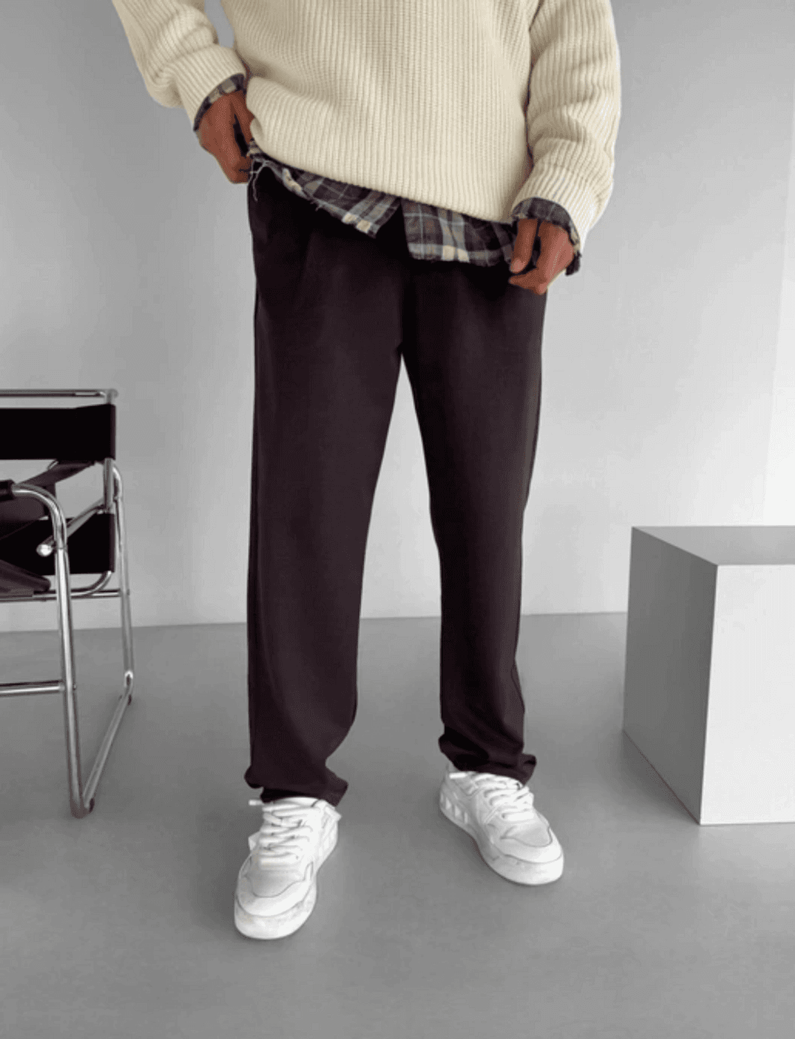 Erkek Beli Lastikli Likralı Kumaş Bagy Pantolon-Kahverengi