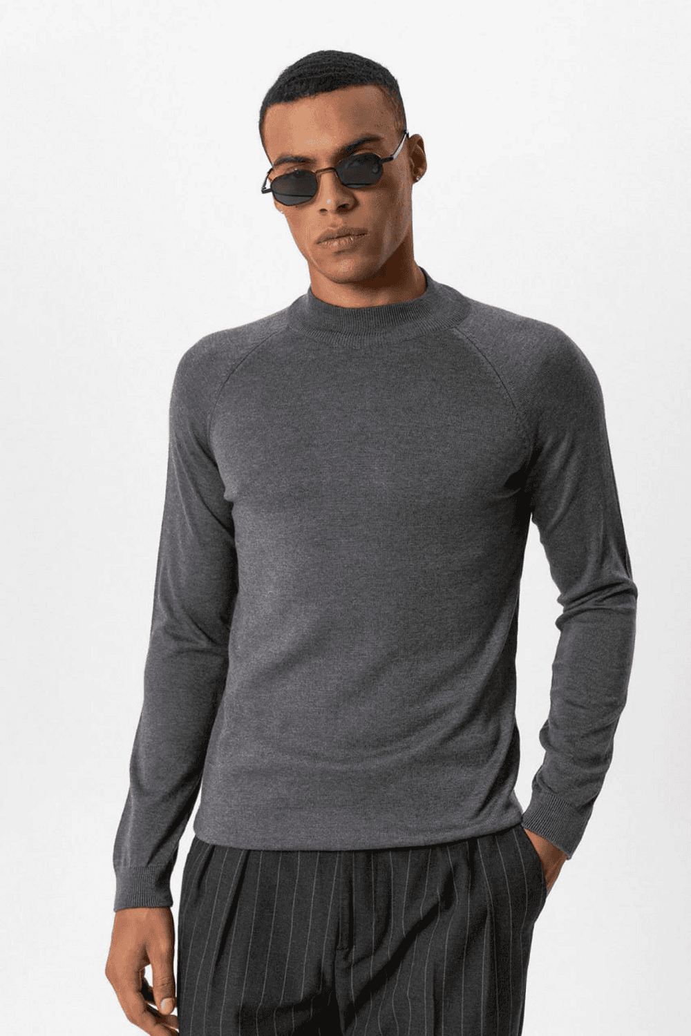 Erkek Owersize Yarım Balıkçı Triko Kazak - Gri