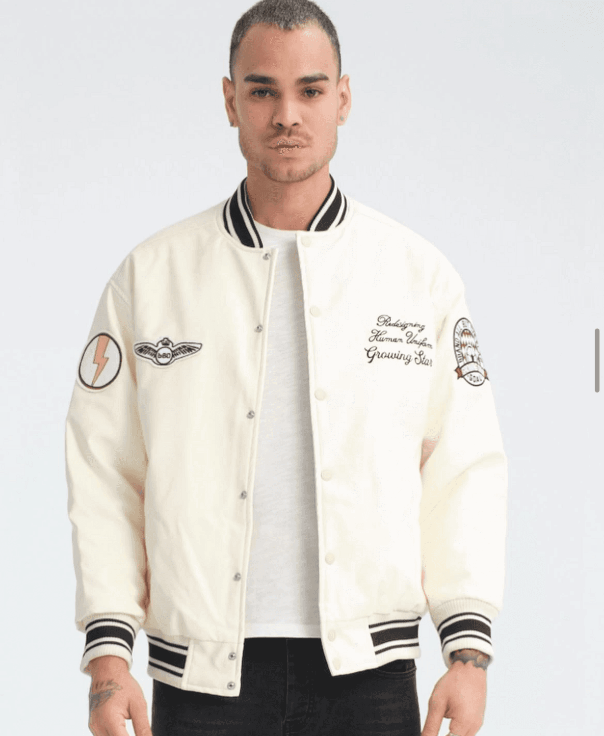 Erkek Owersıze Deri Kolej Mont - Krem