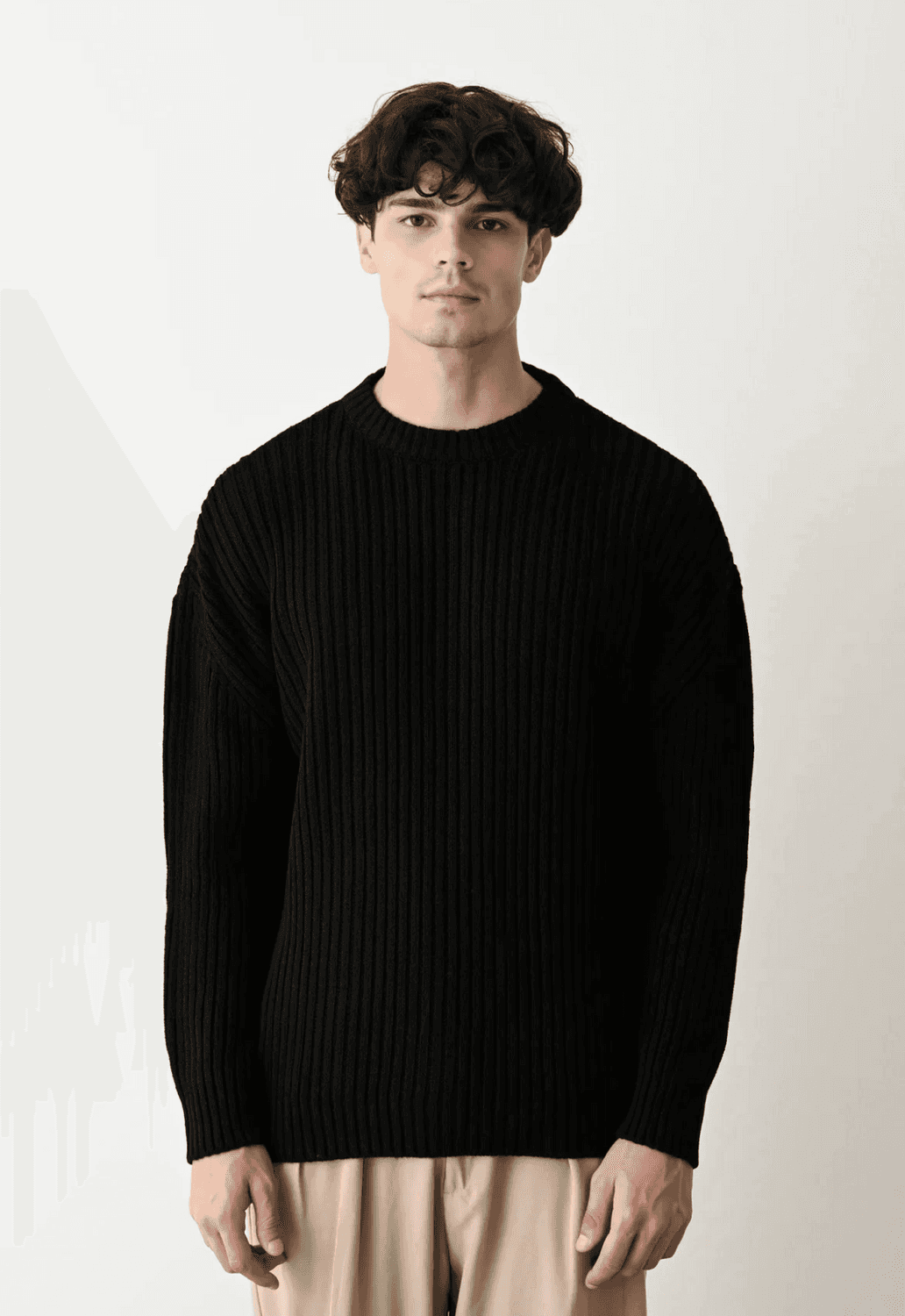 Erkek Bisiklet Yaka Owersıze Örme Triko - Siyah