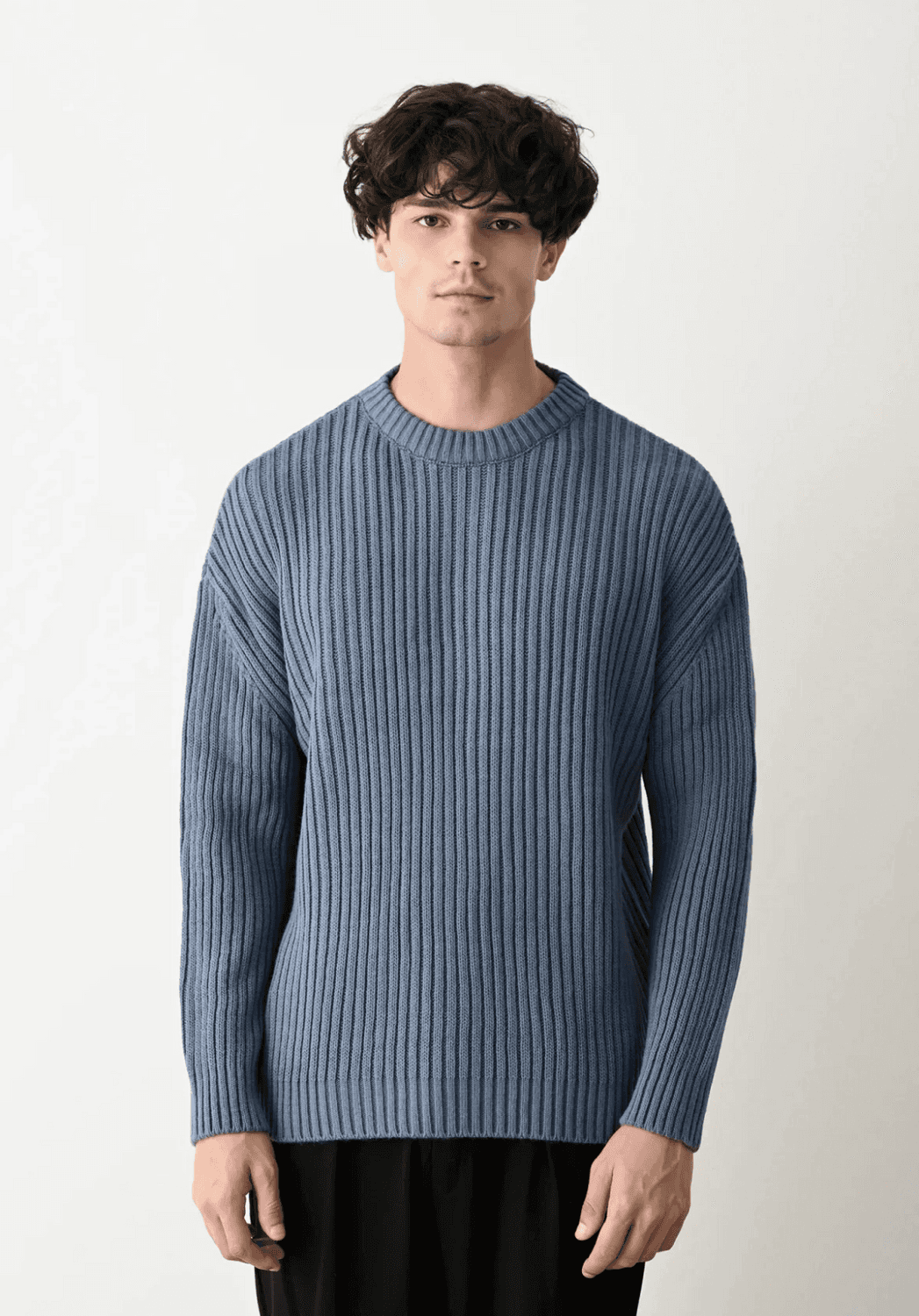 Erkek Bisiklet Yaka Owersıze Örme Triko - İndigo