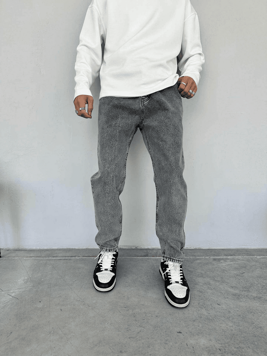 Erkek Boyfriend Likrasız Kot Pantolon- Açık Gri