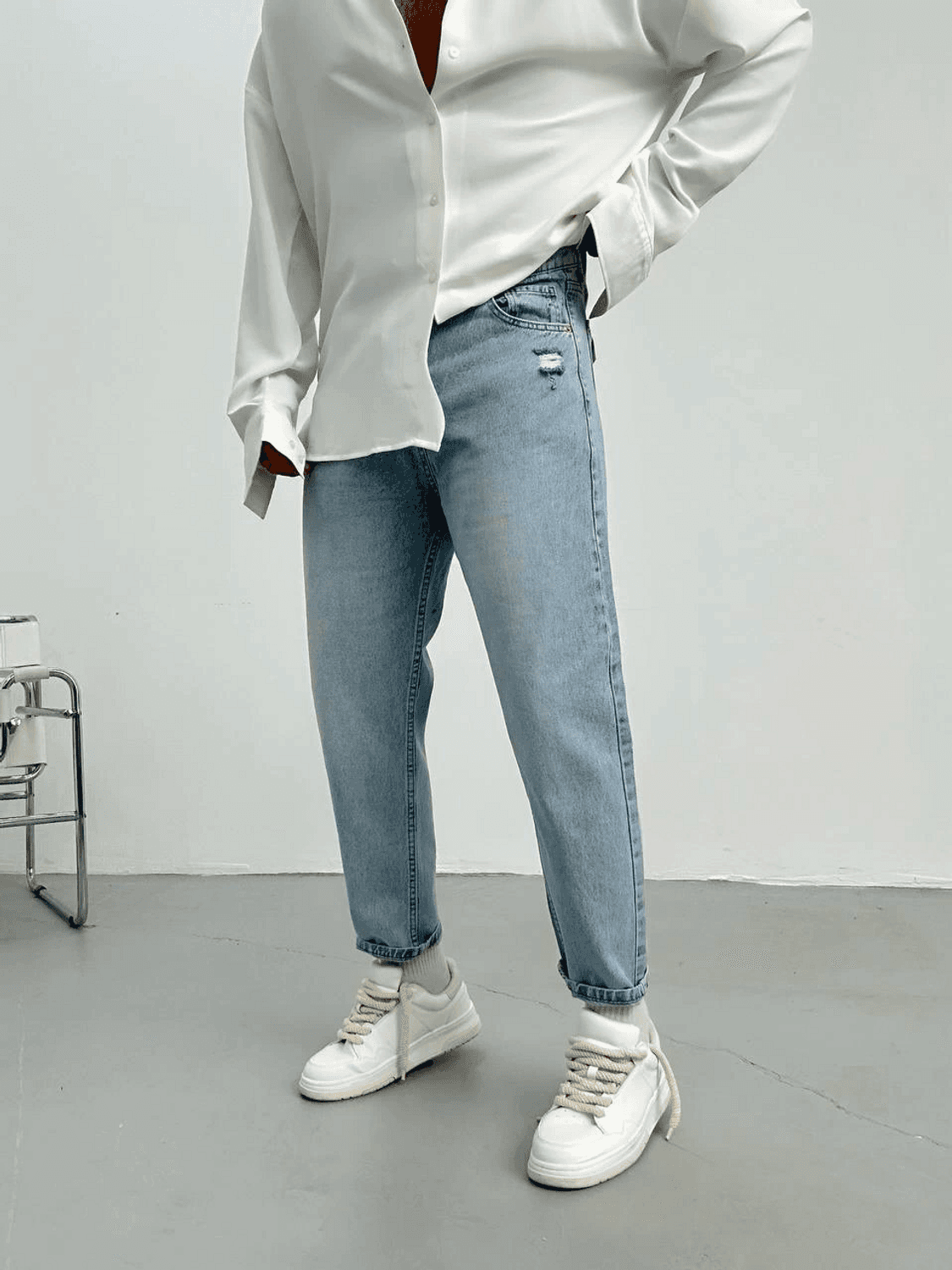 Men's Boyfriend Lycra-Free Snow Washed Jeans - Light Blue