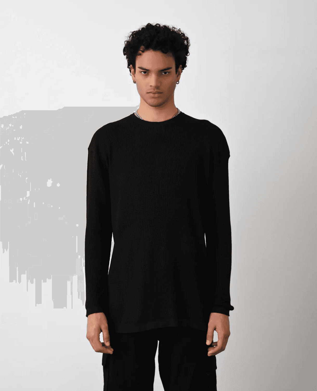 Чоловіча футболка з круглим вирізом, в'язані чорна, оверсайз, ніжне прання, доступні розміри S, M, L, XL