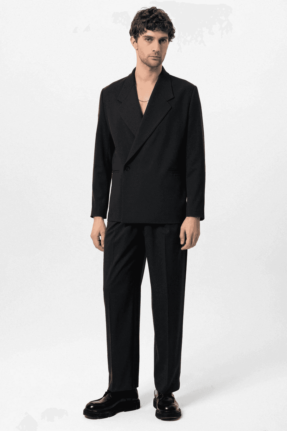 Erkek Owersıze Likralı KruvazeTakım Elbise-Siyah