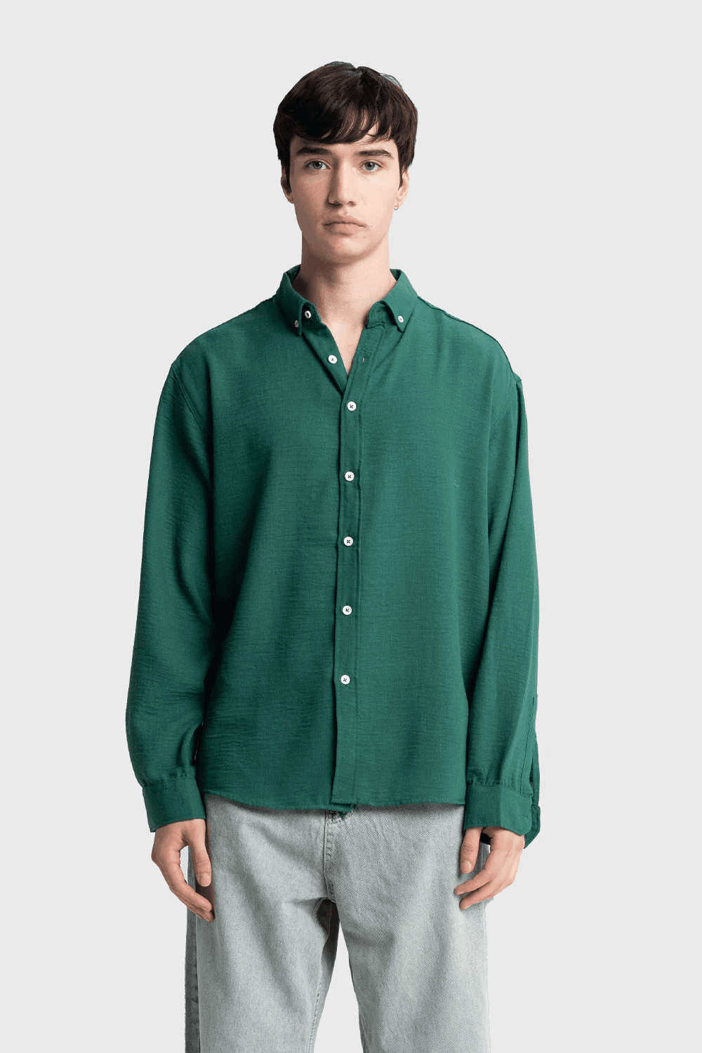 Erkek Owersize Keten Gömlek- Yeşil