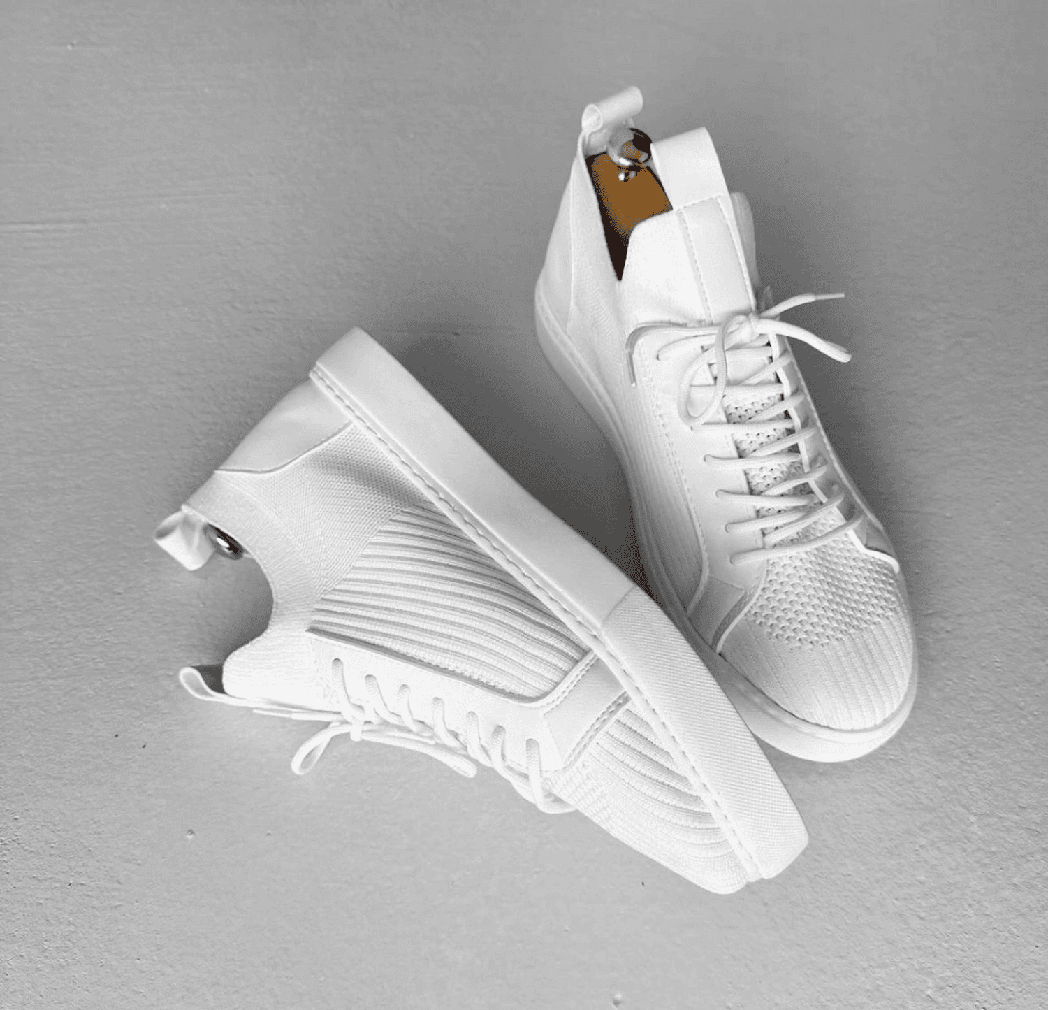 Erkek Sneakers Bağcıklı Triko Spor Ayakkabı-Beyaz