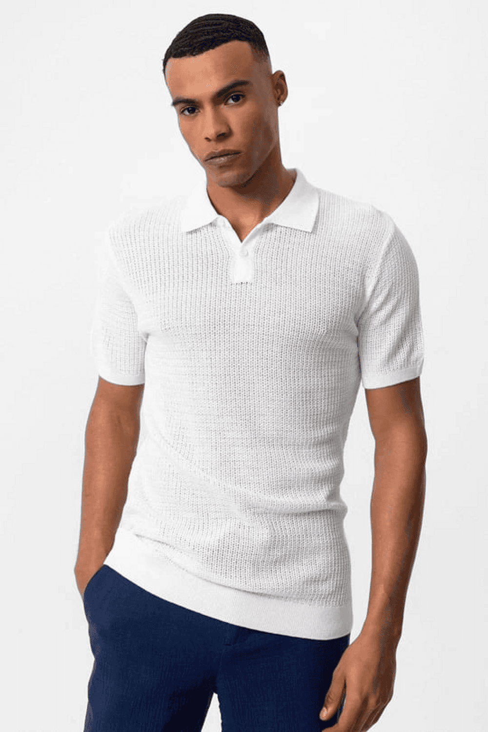 Поло-майка для чоловіків з в'язаної тканини, кольору екрю, ідеальна для спортивного стилю, комфортний і стильний вибір