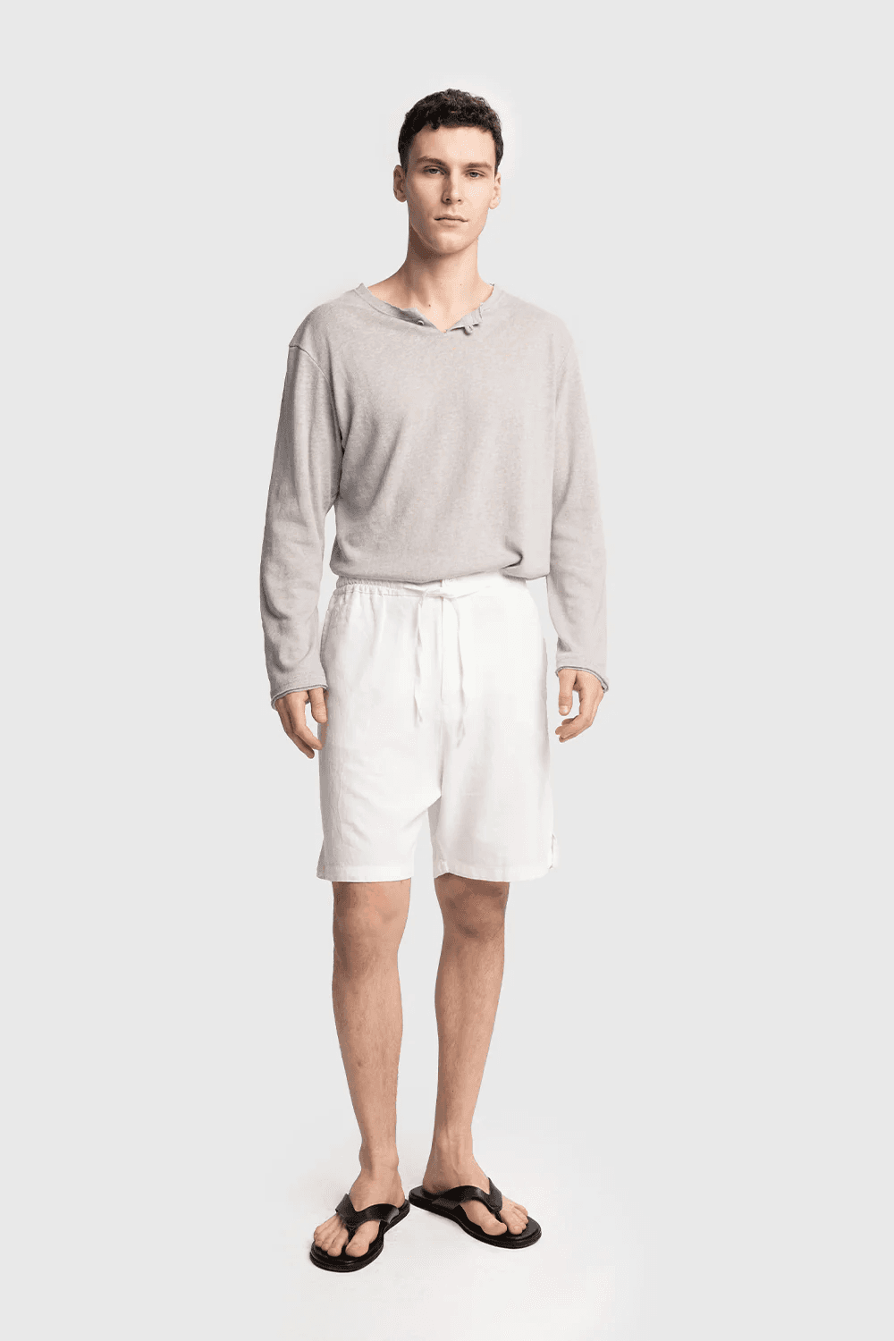 Чоловічі льняні шорти з еластичним поясом - Білий, розміри: S, M, L, XL