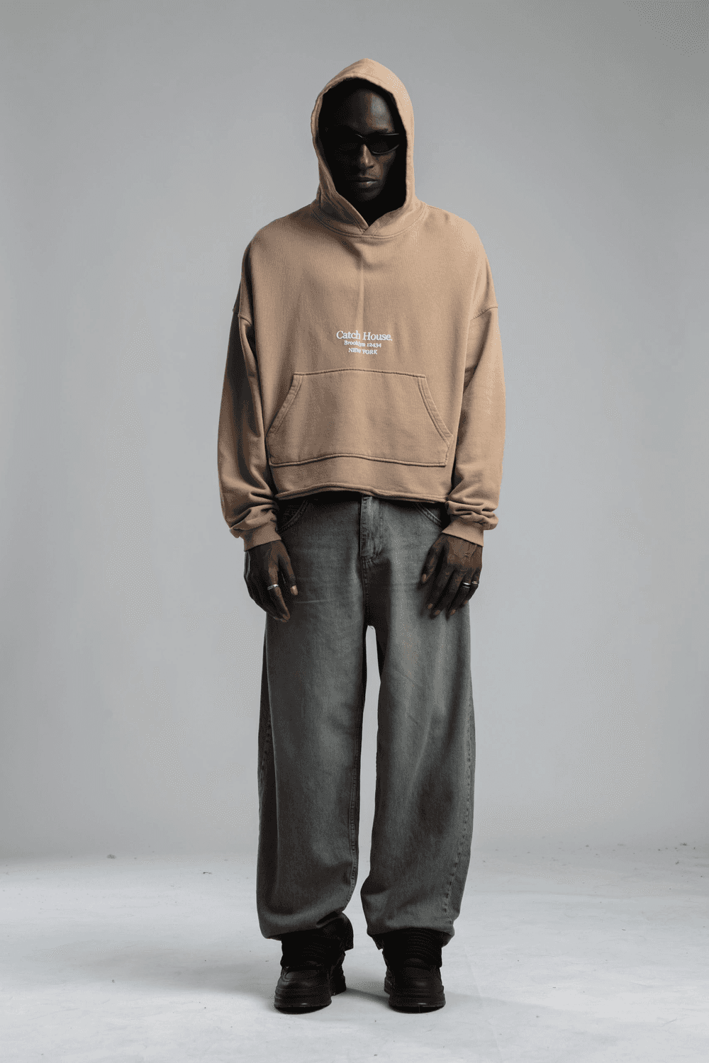 Owersize Arkası 03 Baskılı Kapüşonlu Yıkamalı Sweatshirt -Kremrengi