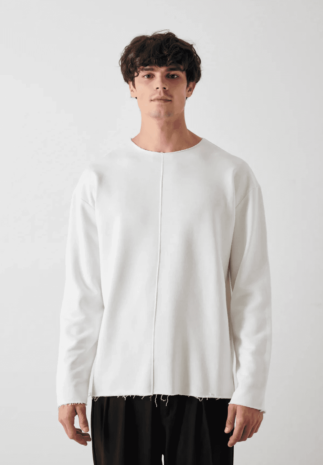 Erkek Bisiklet Pis Yaka Uzun Kol Owersıze Sweat - Beyaz