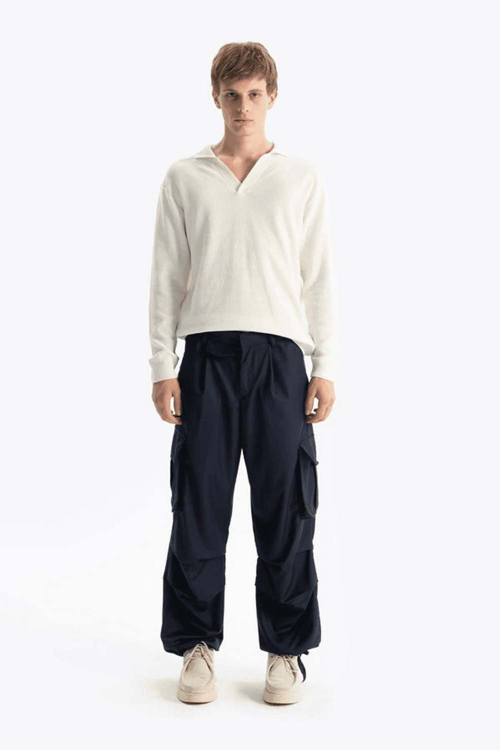 Мужская длинная трикотажная футболка с воротником-поло - белая, размеры S-XL, подходит для роста 160-195 см и веса 60-95 кг