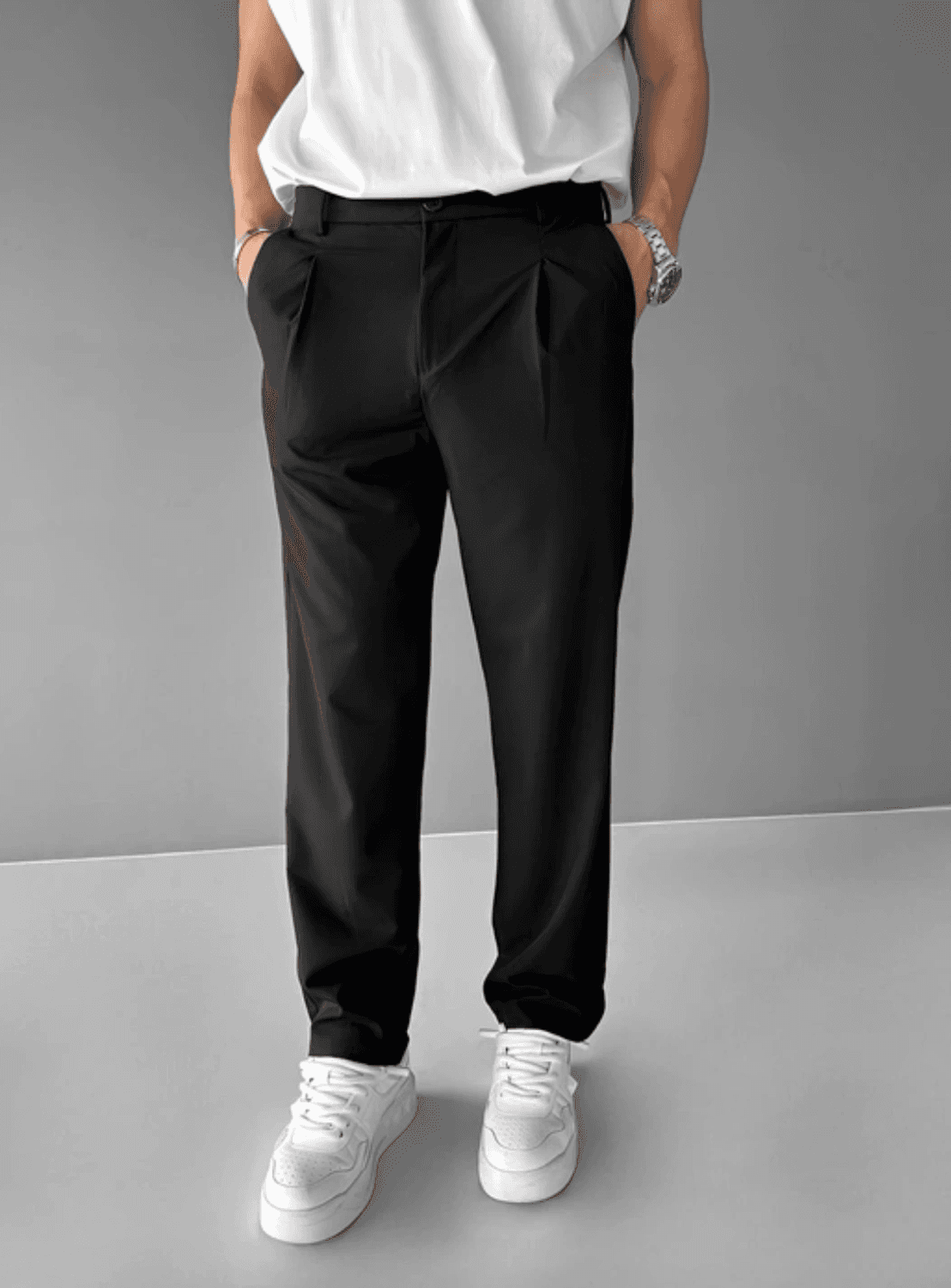 Erkek Öreme Kumaş Baggy Pantolon -Siyah