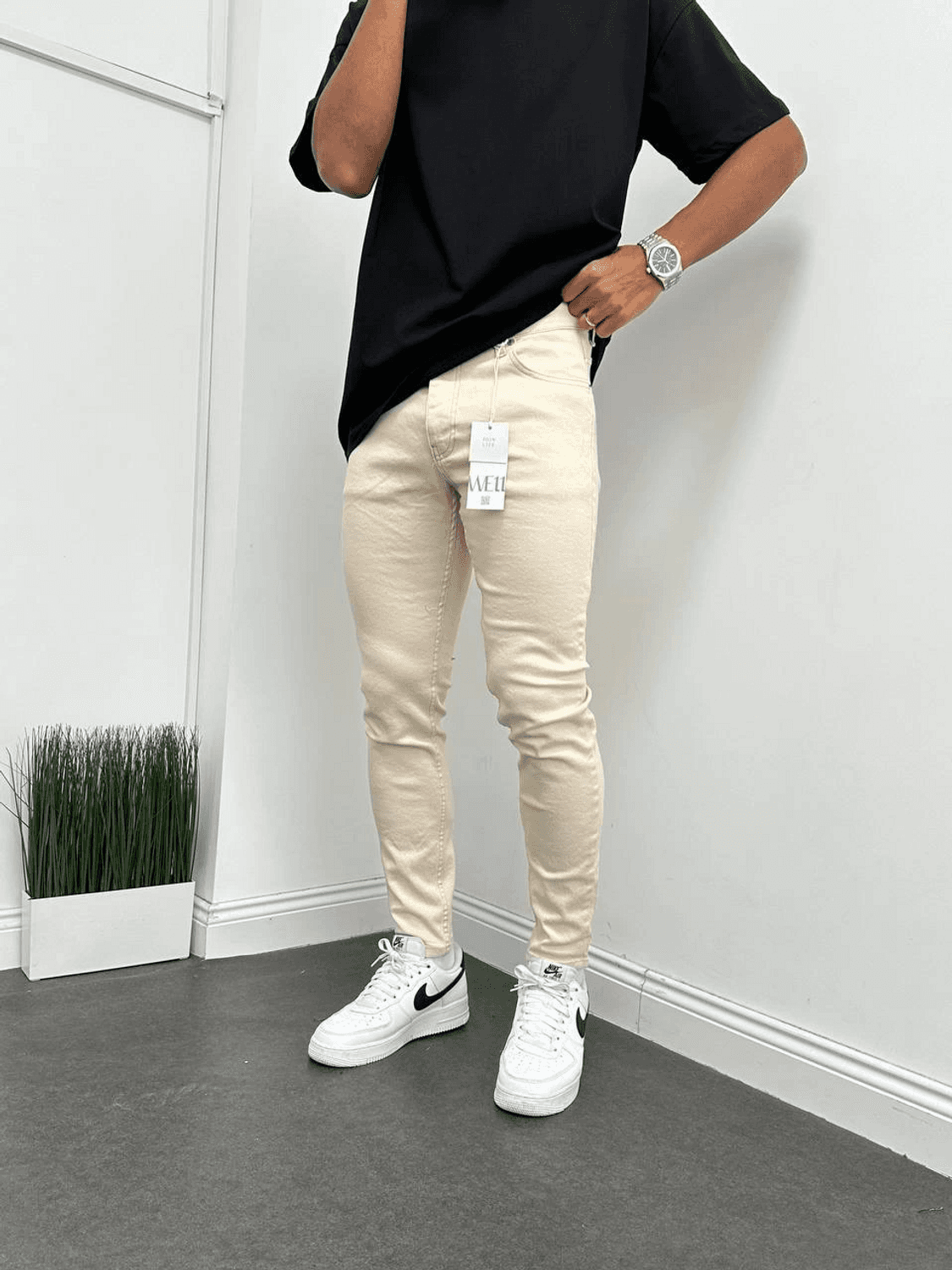 Мужские узкие джинсы кремового цвета, идеально подходит для роста 160-190 см, вес 50-90 кг, стильный и комфортный выбор для любого случая
