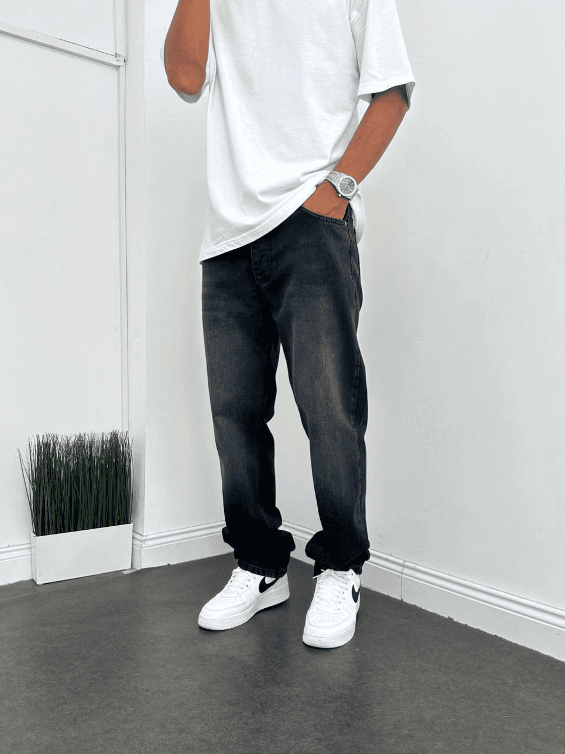 Men's Relaxed Fit Baggy Denim Jeans - Charcoal