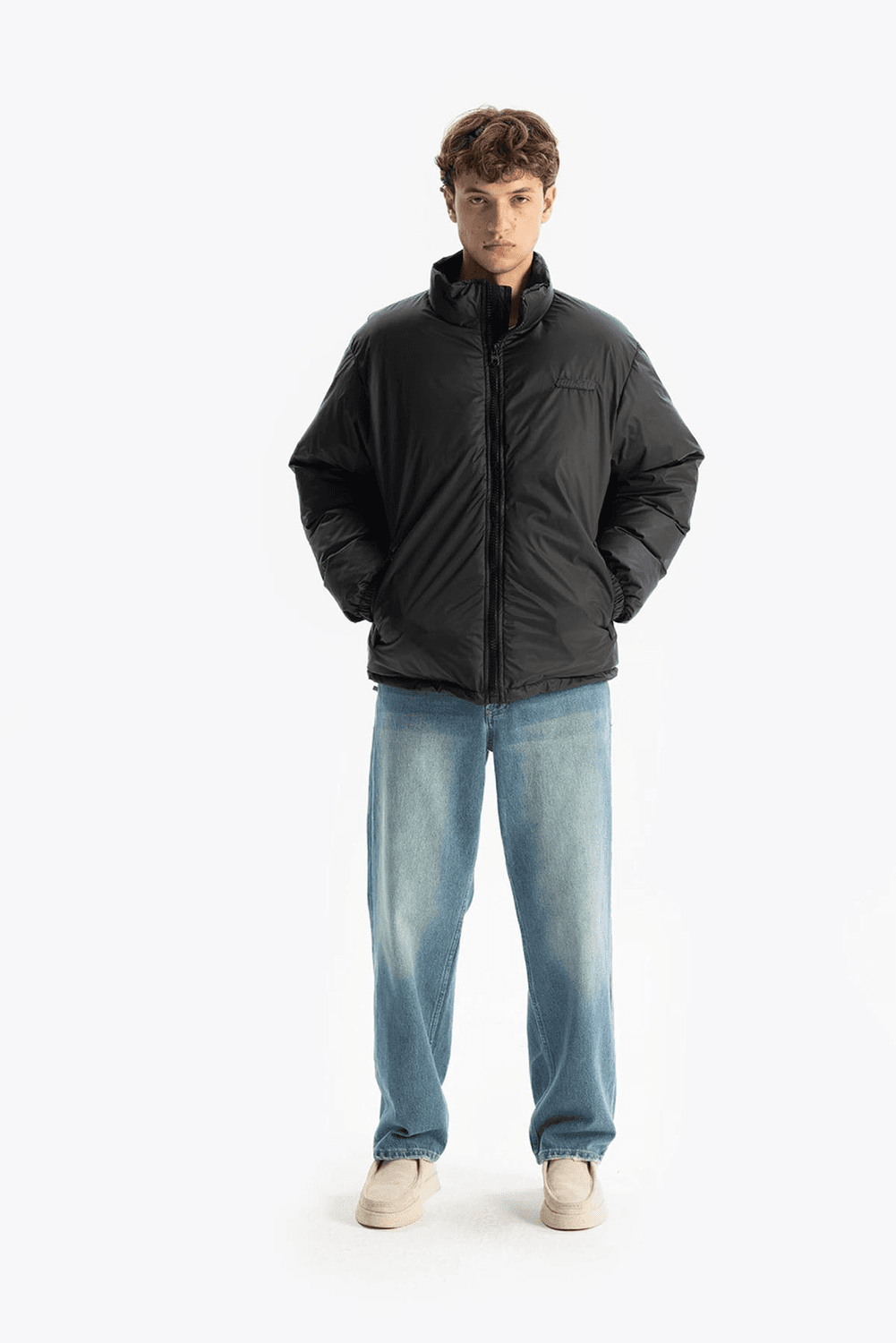 Erkek Owersize Jel Dolgu Şişme Mont-Siyah