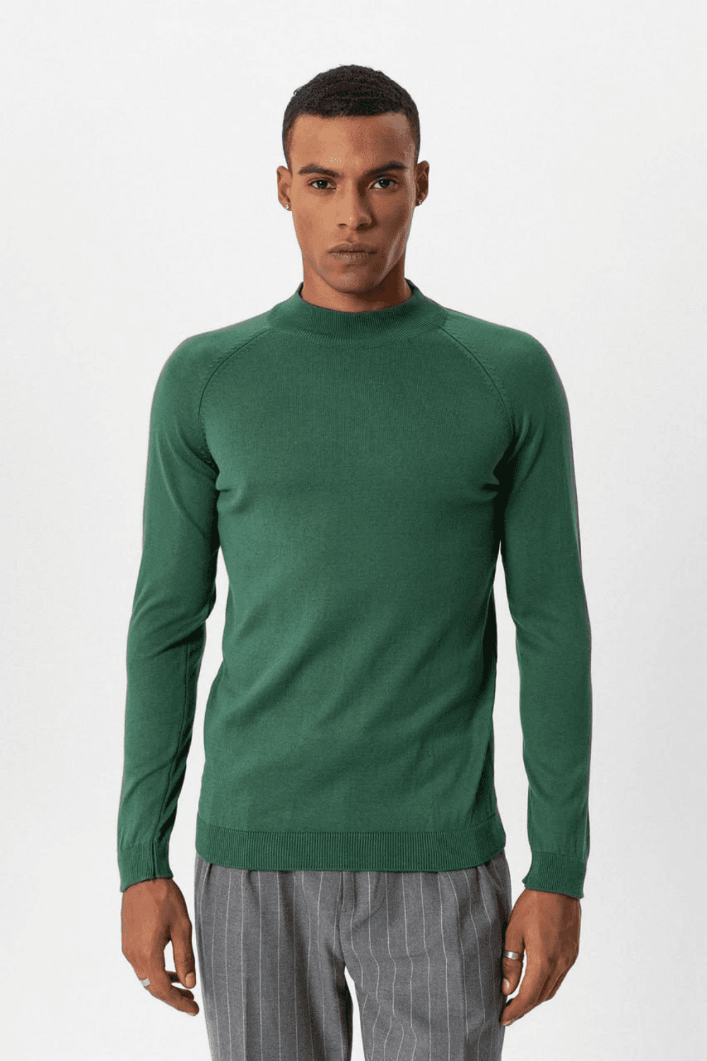 Erkek Owersize Yarım Balıkçı Triko Kazak -Yeşil