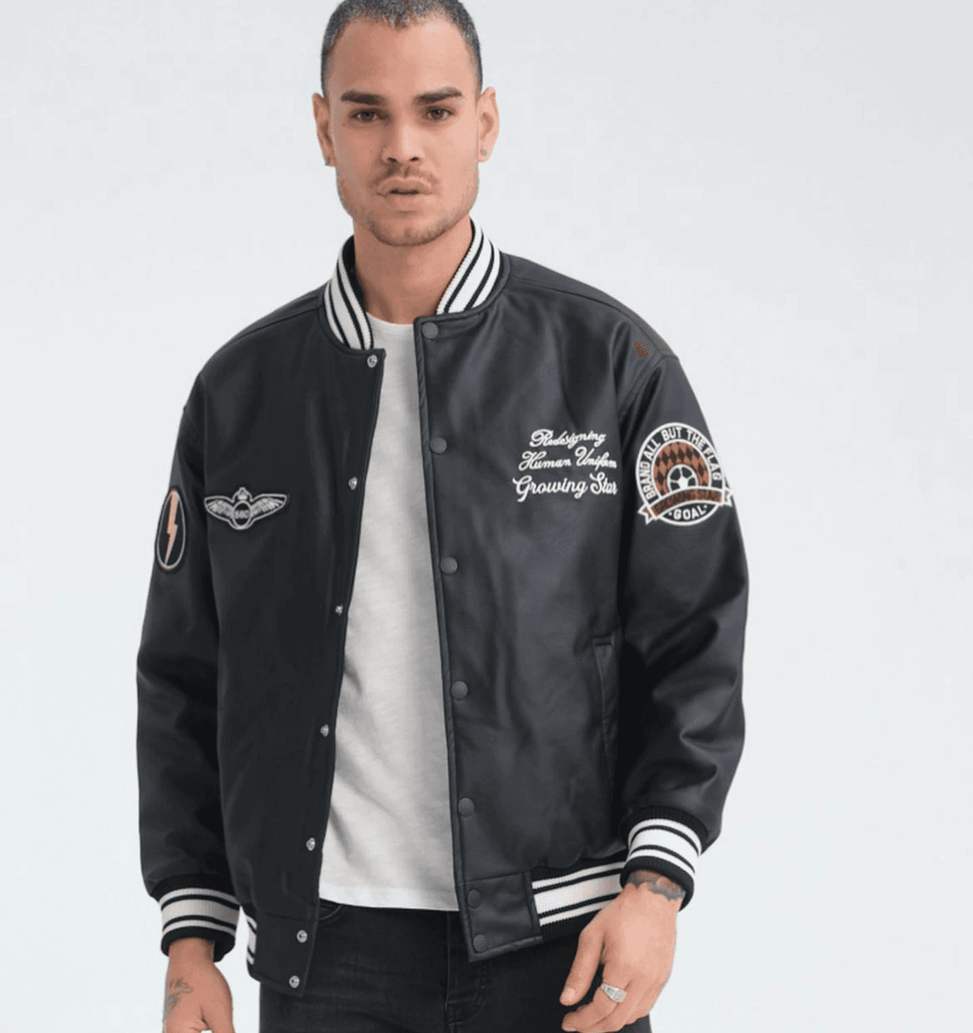 جاكيت جلدي رجالي بحجم كبير - أسود