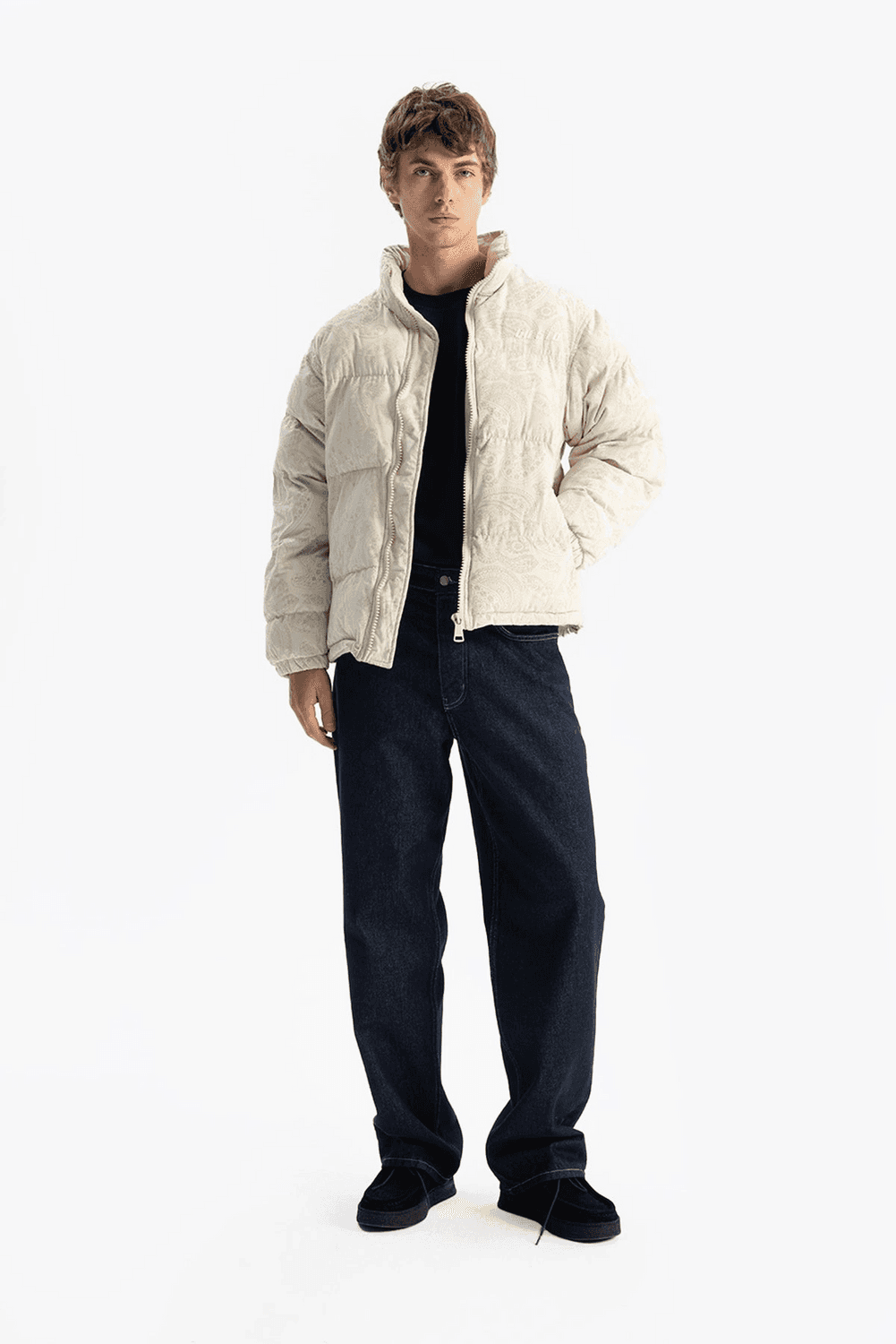 معطف شتوي ضخم للرجال مع حشوة هلامية بنقوش داخلية وجزء معصم مطاطي