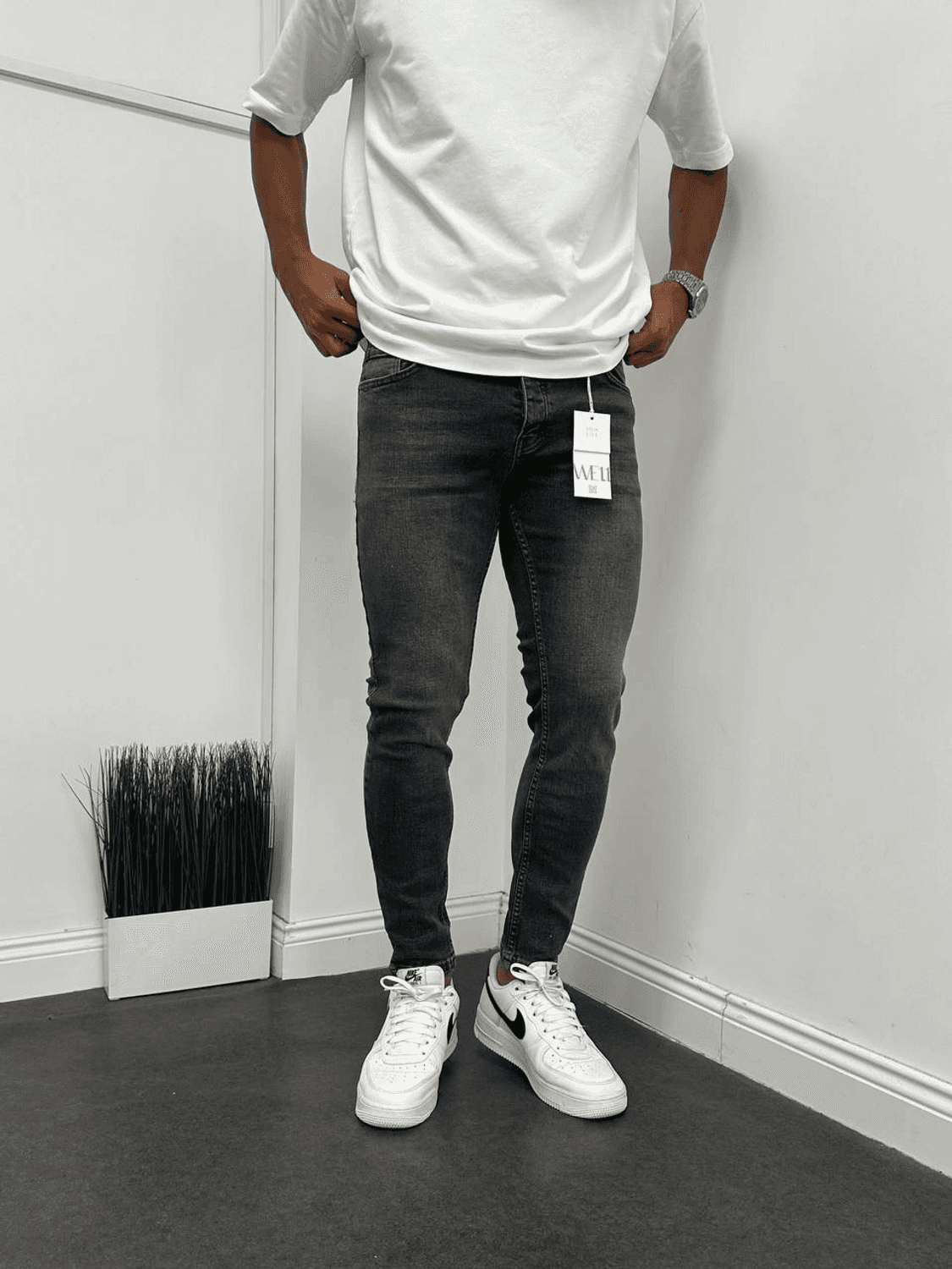 Erkek Dar Kesim Likralı Kot Pantolon - Füme