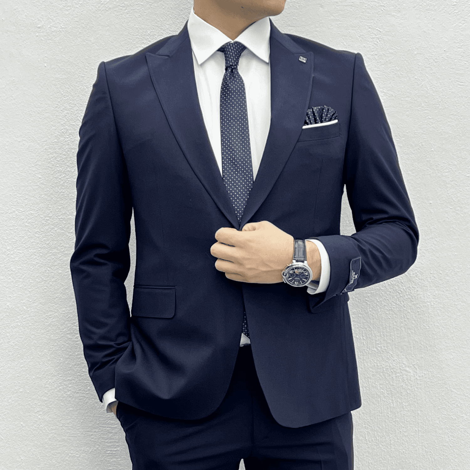 Men's Slim Fit Lycra Suit with Vest - Navy Blue