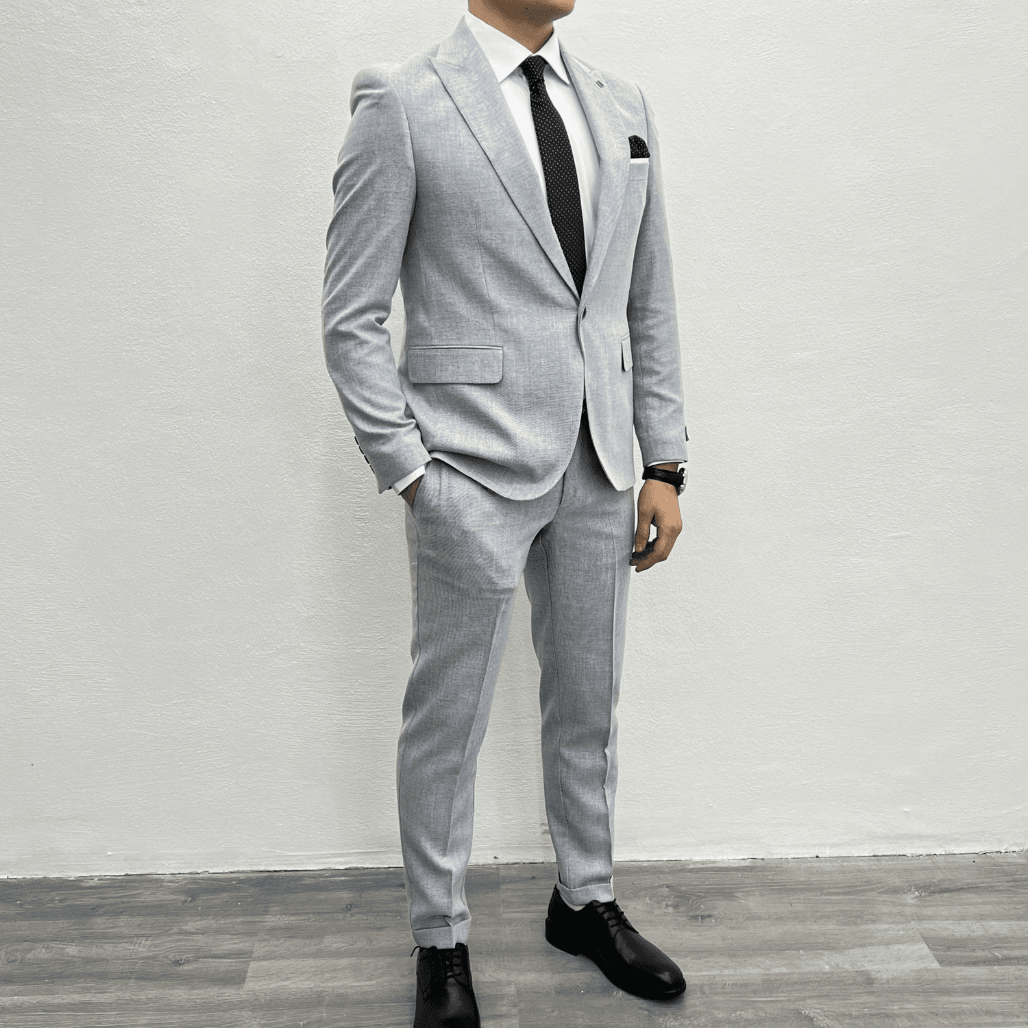 بدلة رياضية بقصة ضيقة للرجال - رمادي