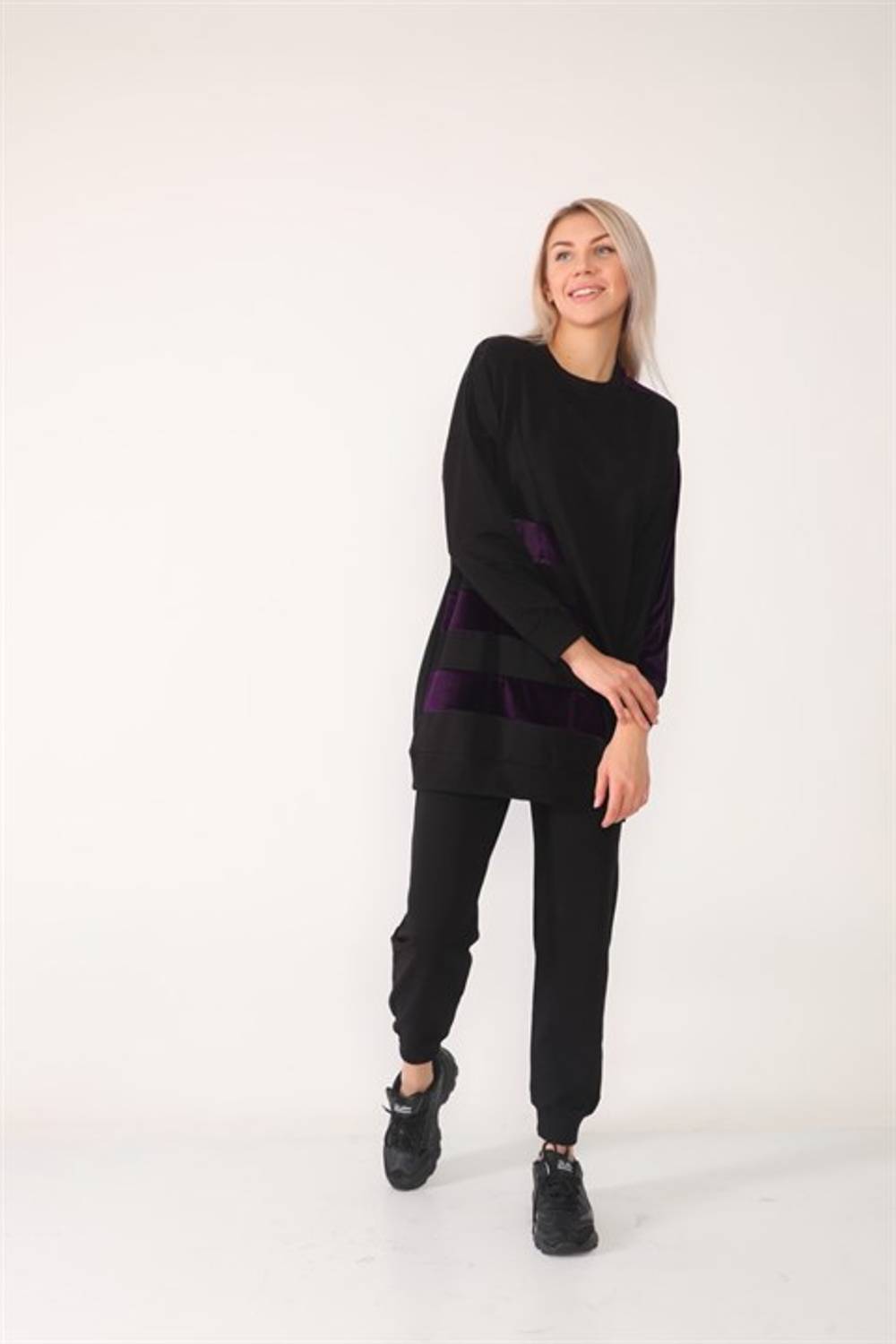 Женский велюровый комплект с тремя полосами, ткань 80% хлопок, 13% полиэстер, 7% лайкра, размеры S-XXL, подходит для активного отдыха