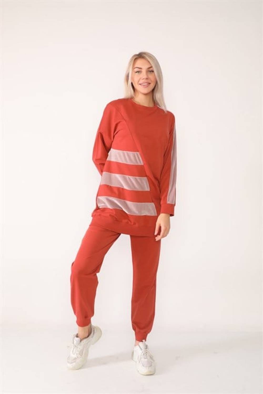 Women's Three Stripe Velvet Garnish Tunic Tracksuit Set