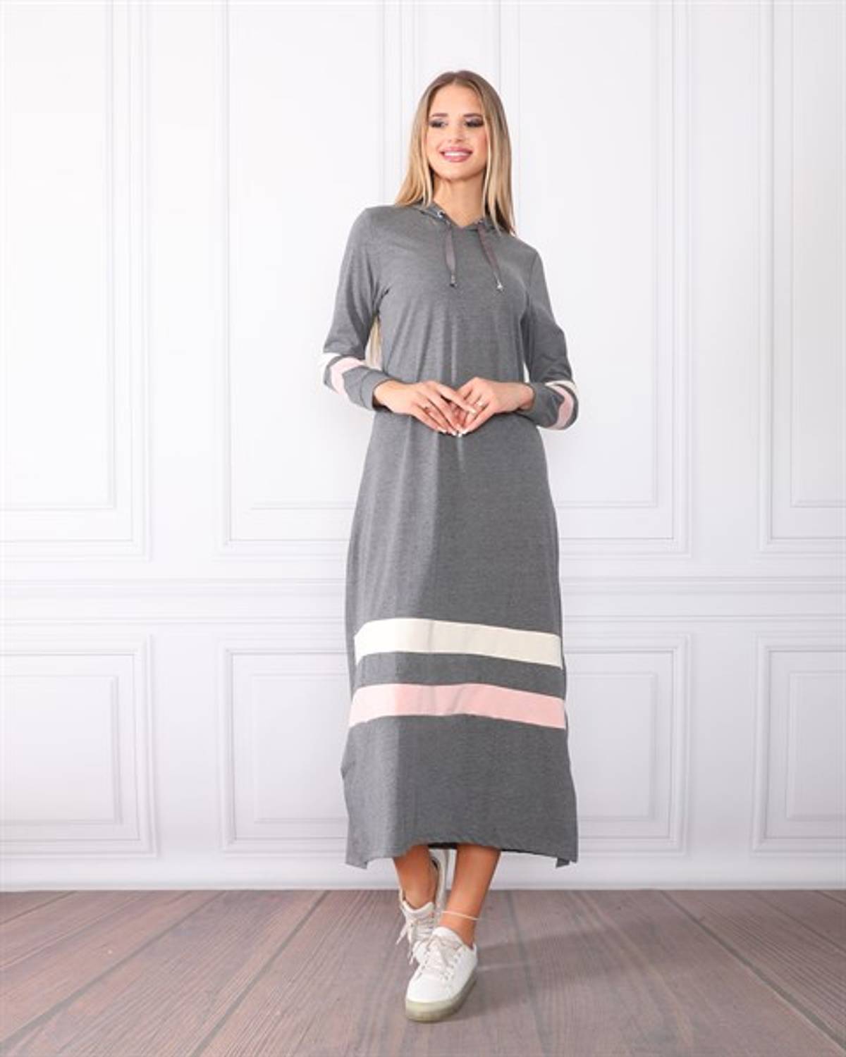 Women's Sleeve And Skirt Striped Hooded Dress