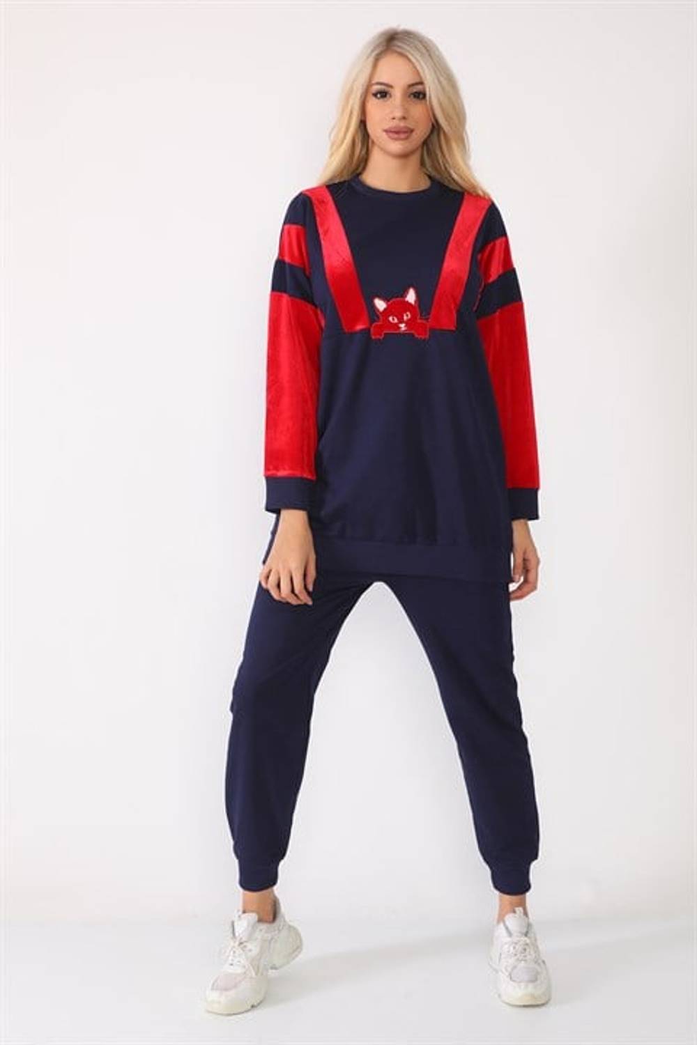 Женский спортивный костюм с вельветовым декором и кошачьим принтом, размеры S, M, L, XL, XXL
