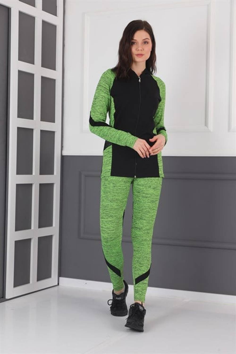 Women's Cationic Zipper Hooded Tracksuit Set