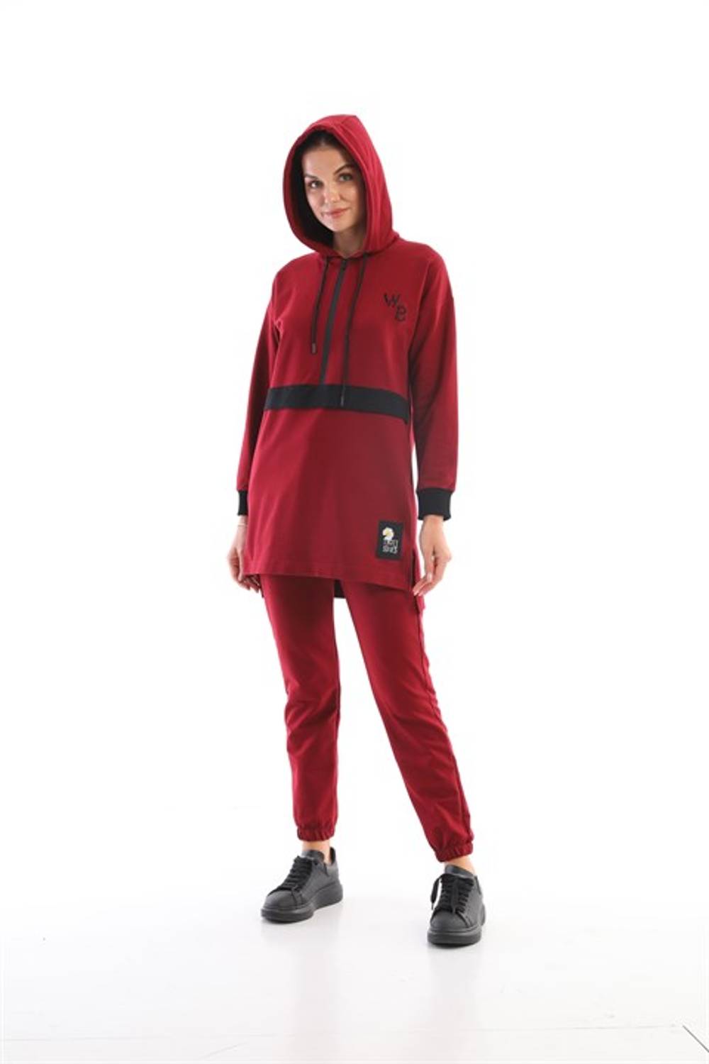 Burgundy Color Women's Hooded Sweatshirt - Jogger Sports Suit Tracksuit