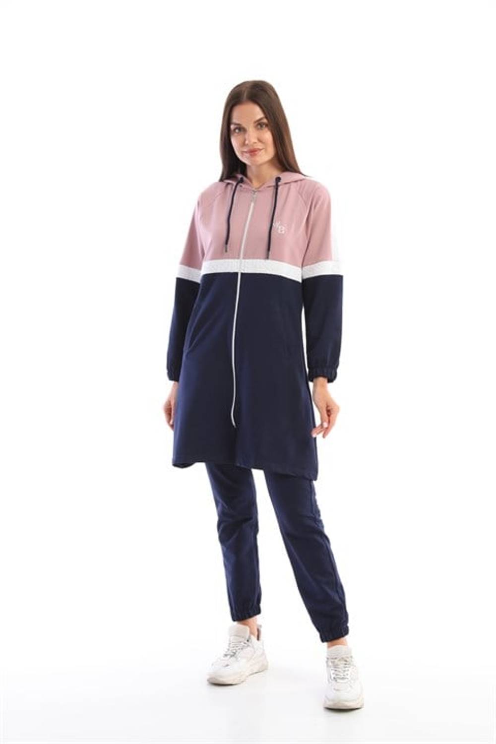 Powder Navy Blue Hijab Cap Jogger Sport Suit 3 Colors Hooded