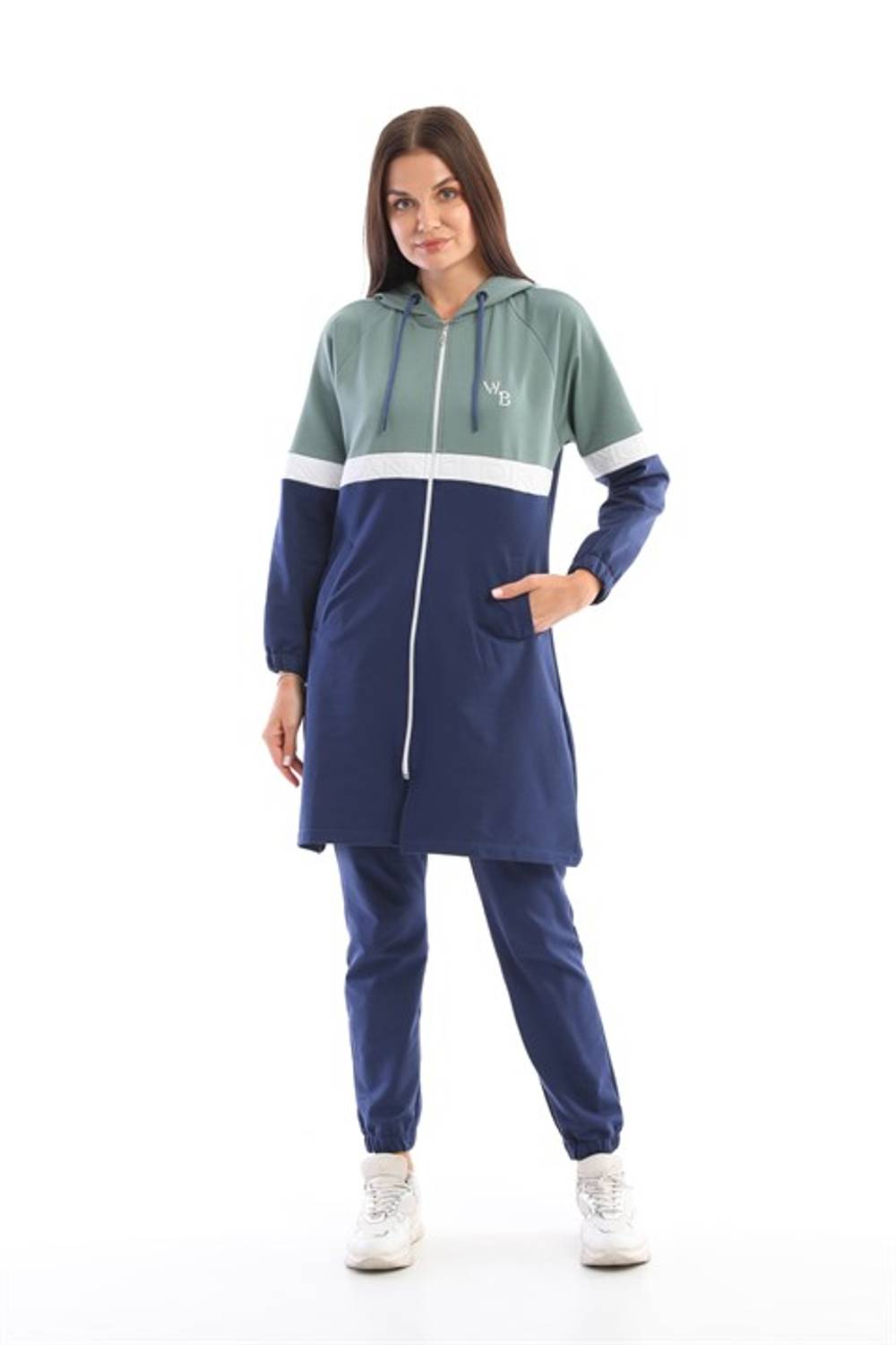 Mint Navy Blue Hijab Cap Jogger Sport Suit 3 Colors Hooded