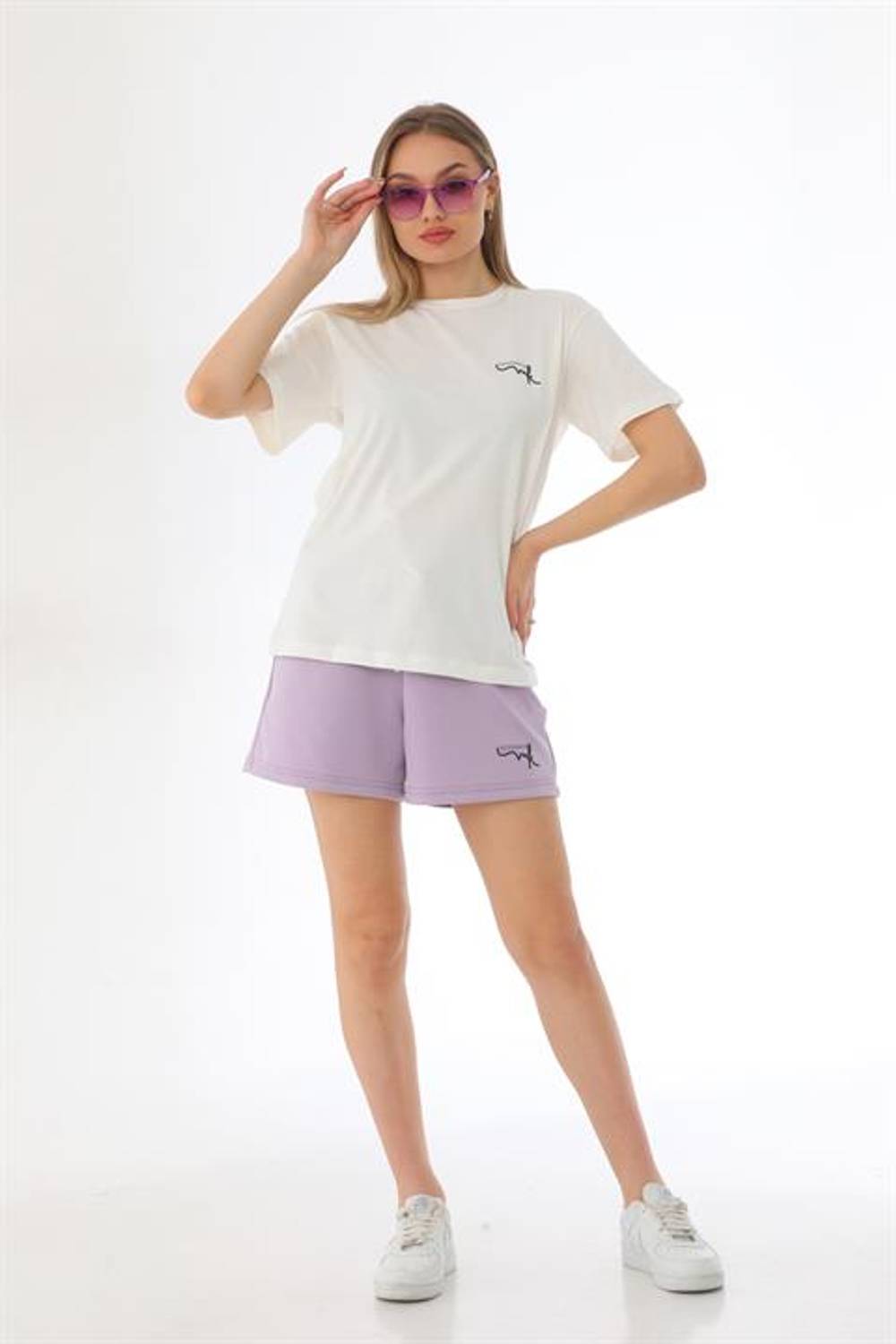 تي شيرت شورت نسائي بدلة رياضية غير رسمية ، بيجامات مع شورت أرجواني