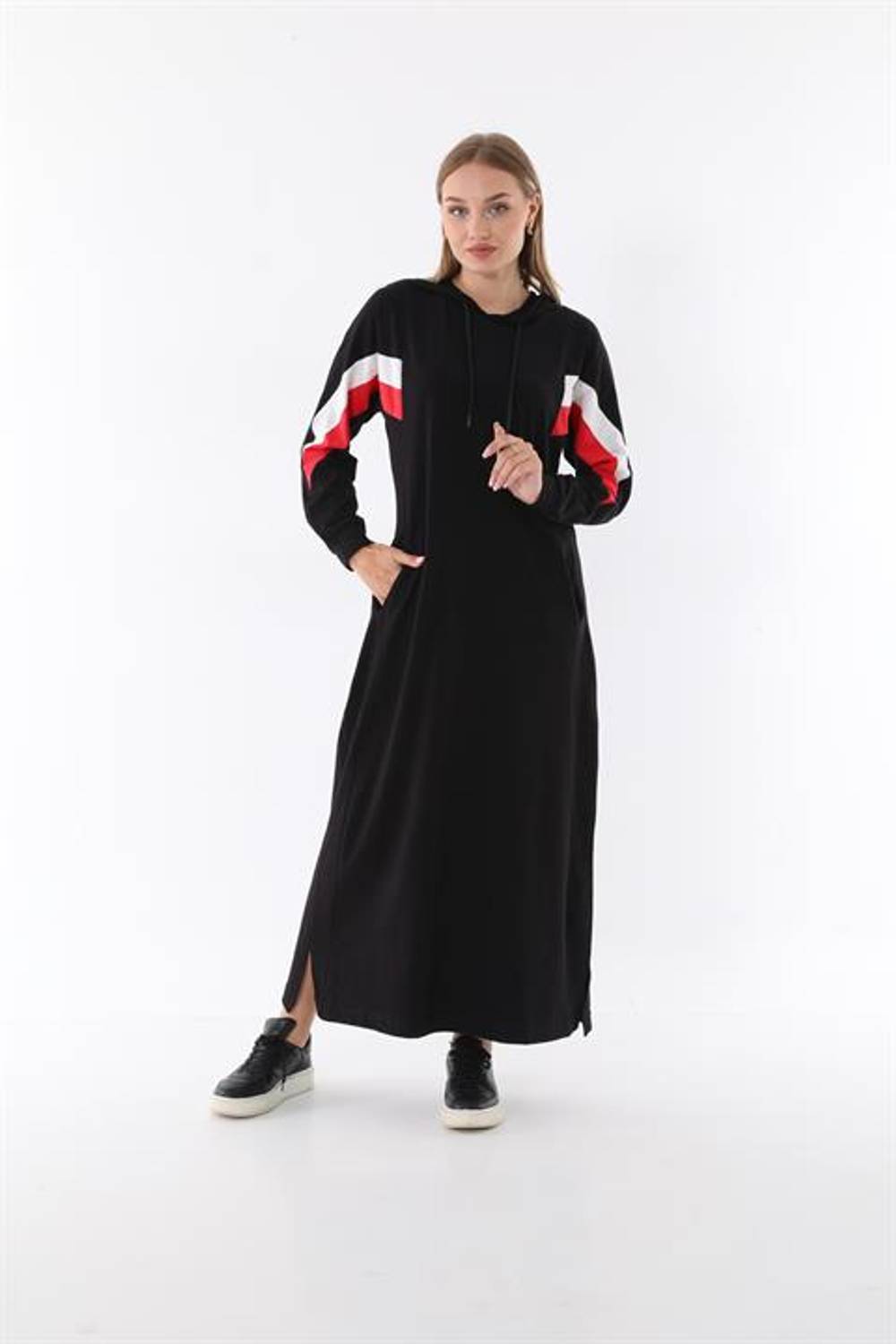 Hooded Full Length Women's Long Dress BLACK