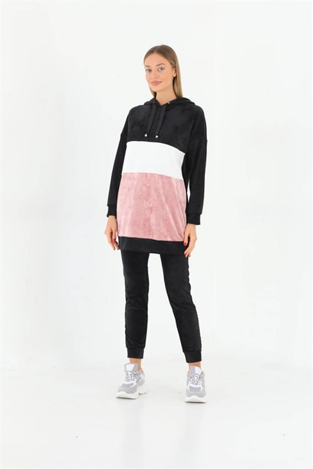 Жіночий спортивний костюм з капюшоном з французького велюру - чорний, м'який, еластичний, зручний, універсальний розмір S-XXL