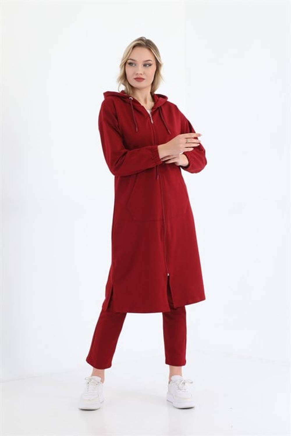 Trench Model Women's Tracksuit Set - Claret Red