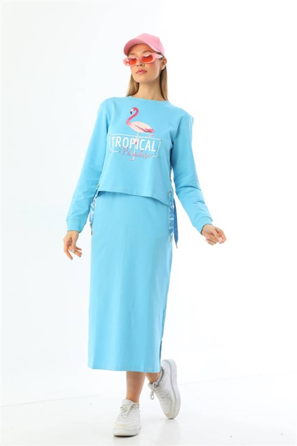 Paradise Skirted Sports Bottom Top Double Suit - Turquoise