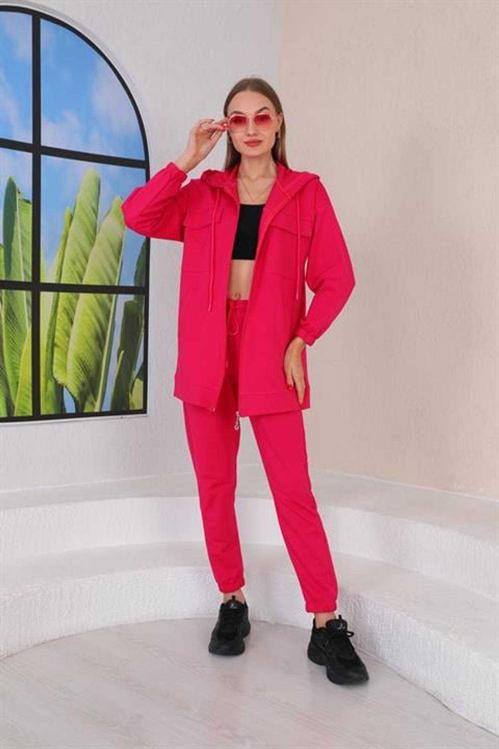 Women's Daily Sports Double Suit with Pockets Fuchsia