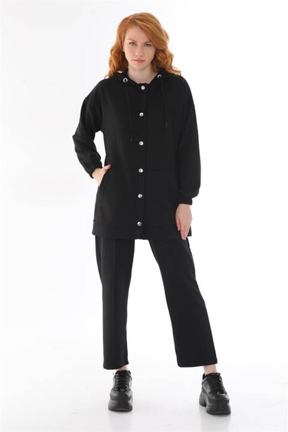 Women's Black Bottom Top Suit Jacket Wide Leg Trousers