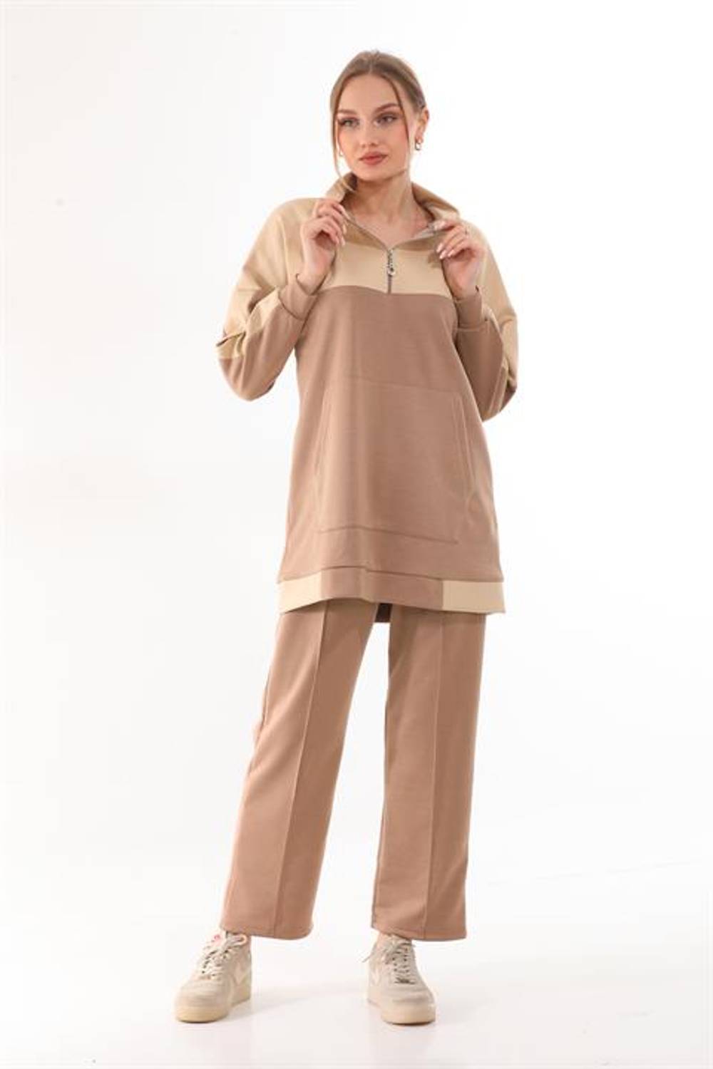 Women's Mink Color Patterned Sports Double Casual Suit